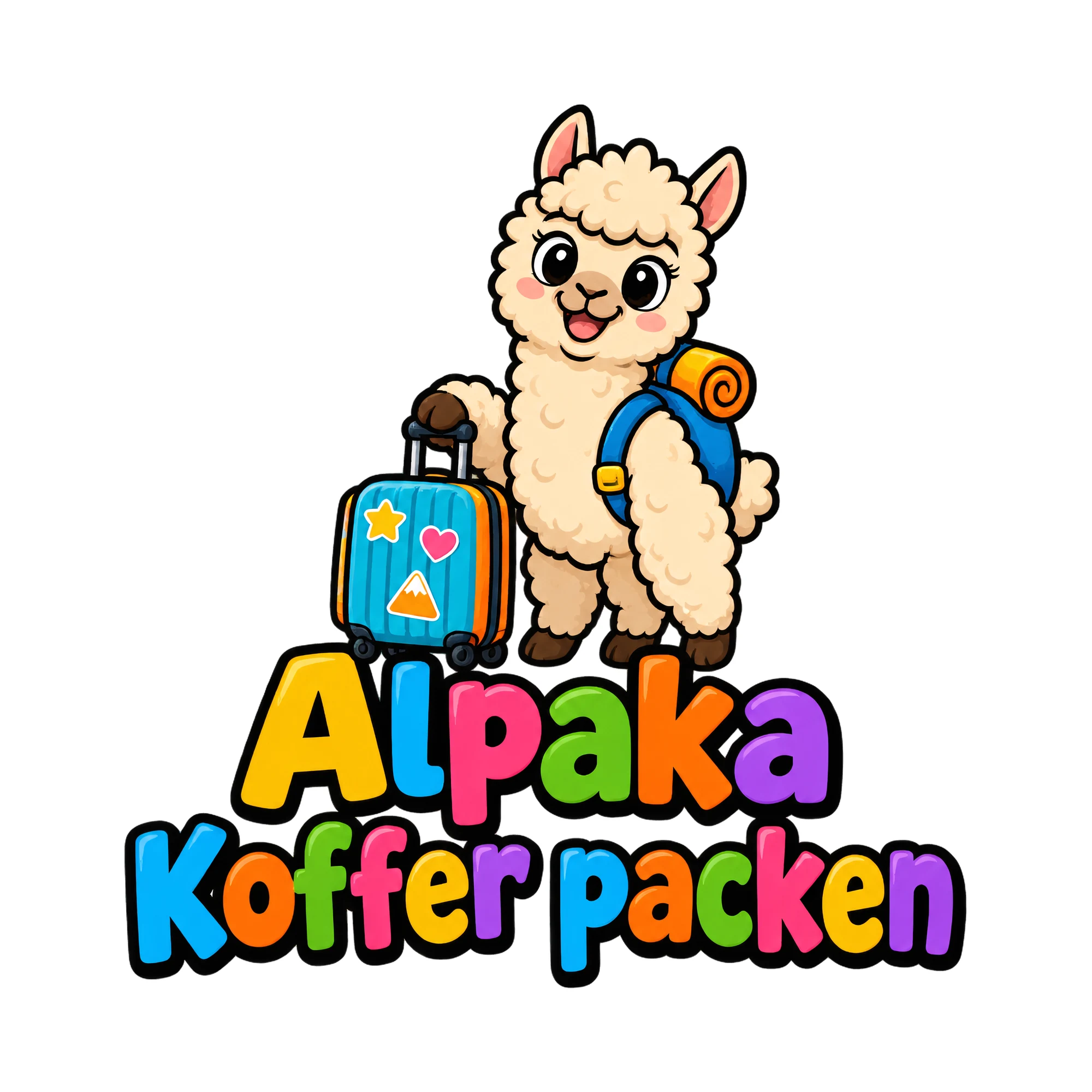 Bügelbild Alpaka Koffer packen, Tiere Shirt Spruch als Grafik auf weißem Hintergrund (BB016869)