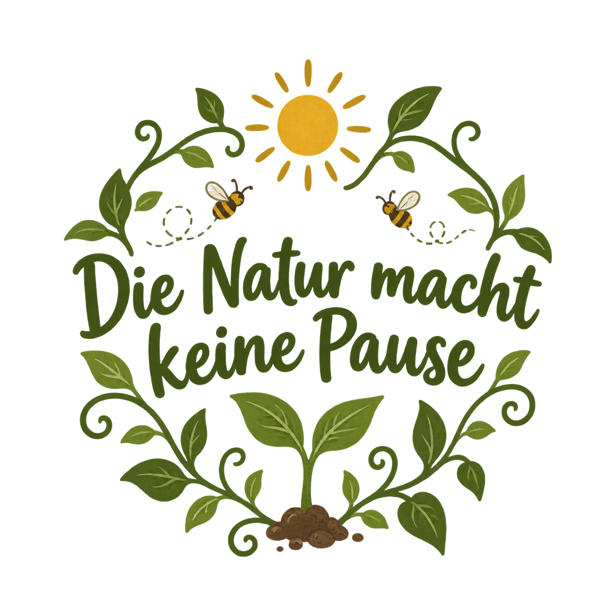 Bügelbild Die Natur macht keine Pause als Grafik auf weißem Hintergrund (BB019714)