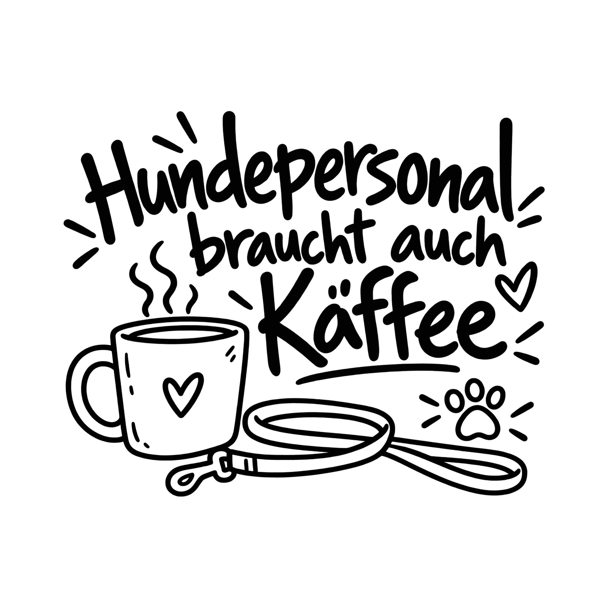 Bügelbild Hundepersonal braucht auch Kaffee als Grafik auf weißem Hintergrund (BB012160)