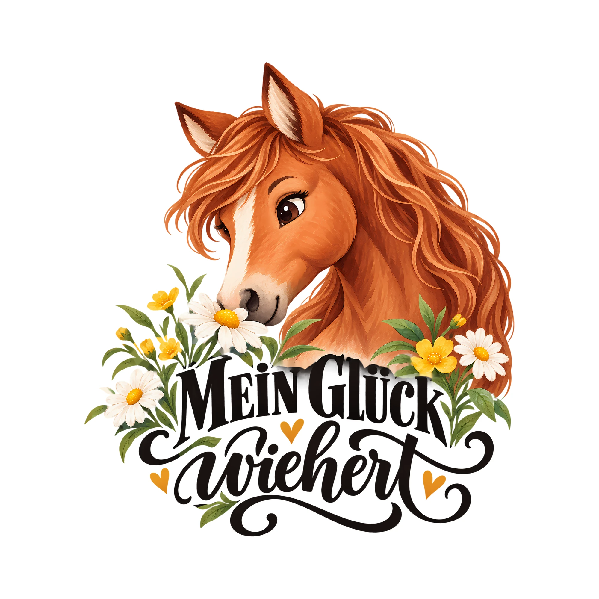 Bügelbild Mein Glück wiehert als Grafik auf weißem Hintergrund (BB012902)