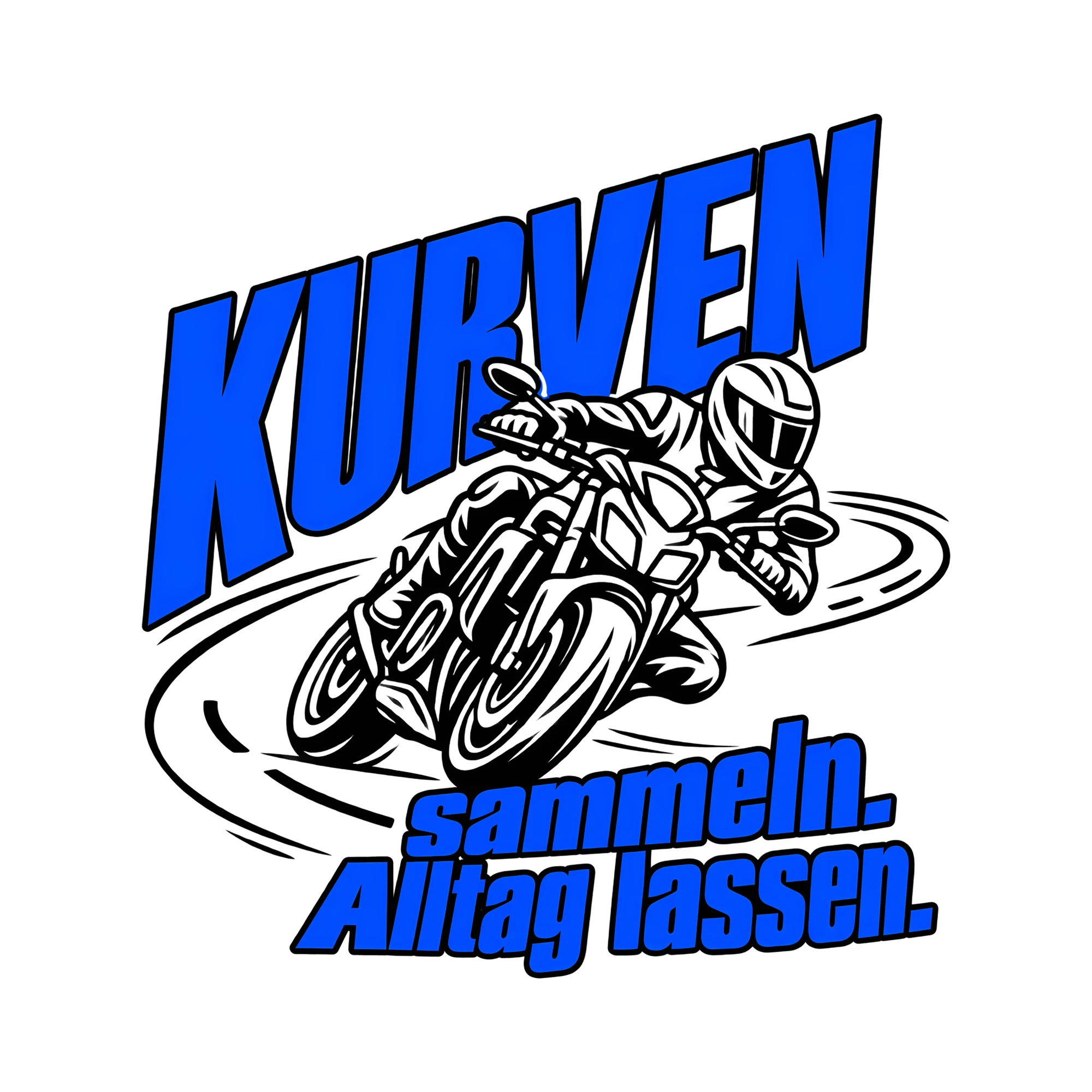 Bügelbild Kurven sammeln. Alltag lassen. als Grafik auf weißem Hintergrund (BB012923)