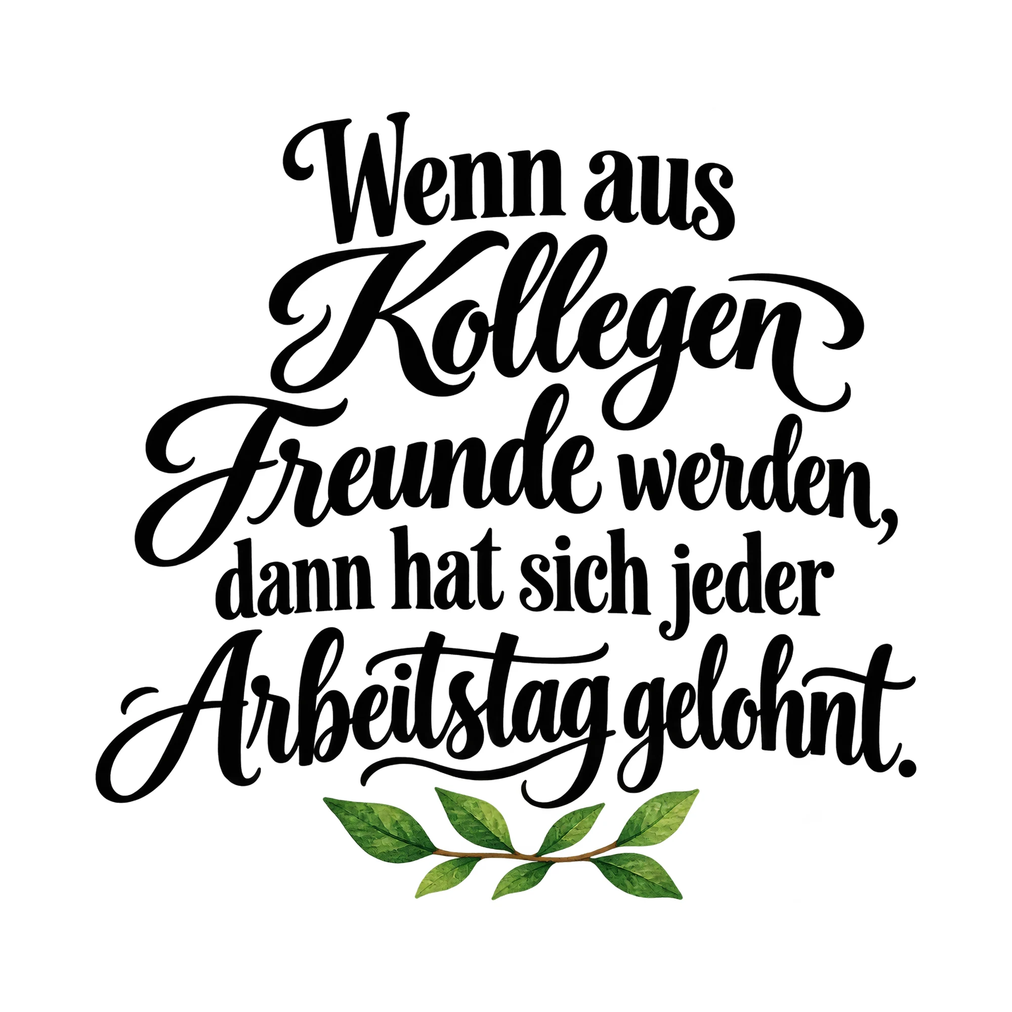 Bügelbild Wenn aus Kollegen Freunde werden, dann hat sich jeder Arbeitstag gelohnt. als Grafik auf weißem Hintergrund (BB014927)