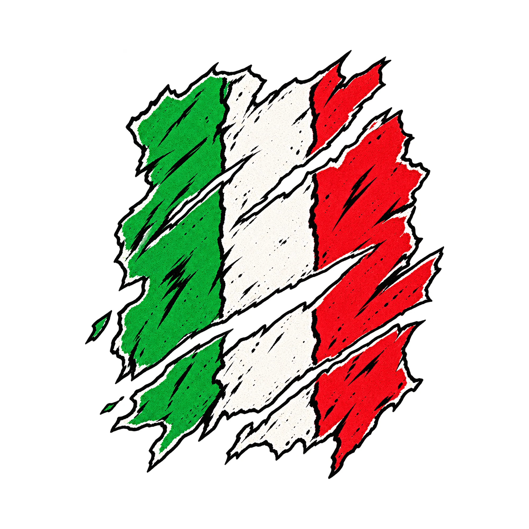 Bügelbild „Zerrissene Fahne Italien“, Lustiger Shirt Motiv als Grafik auf weißem Hintergrund (BB015423)