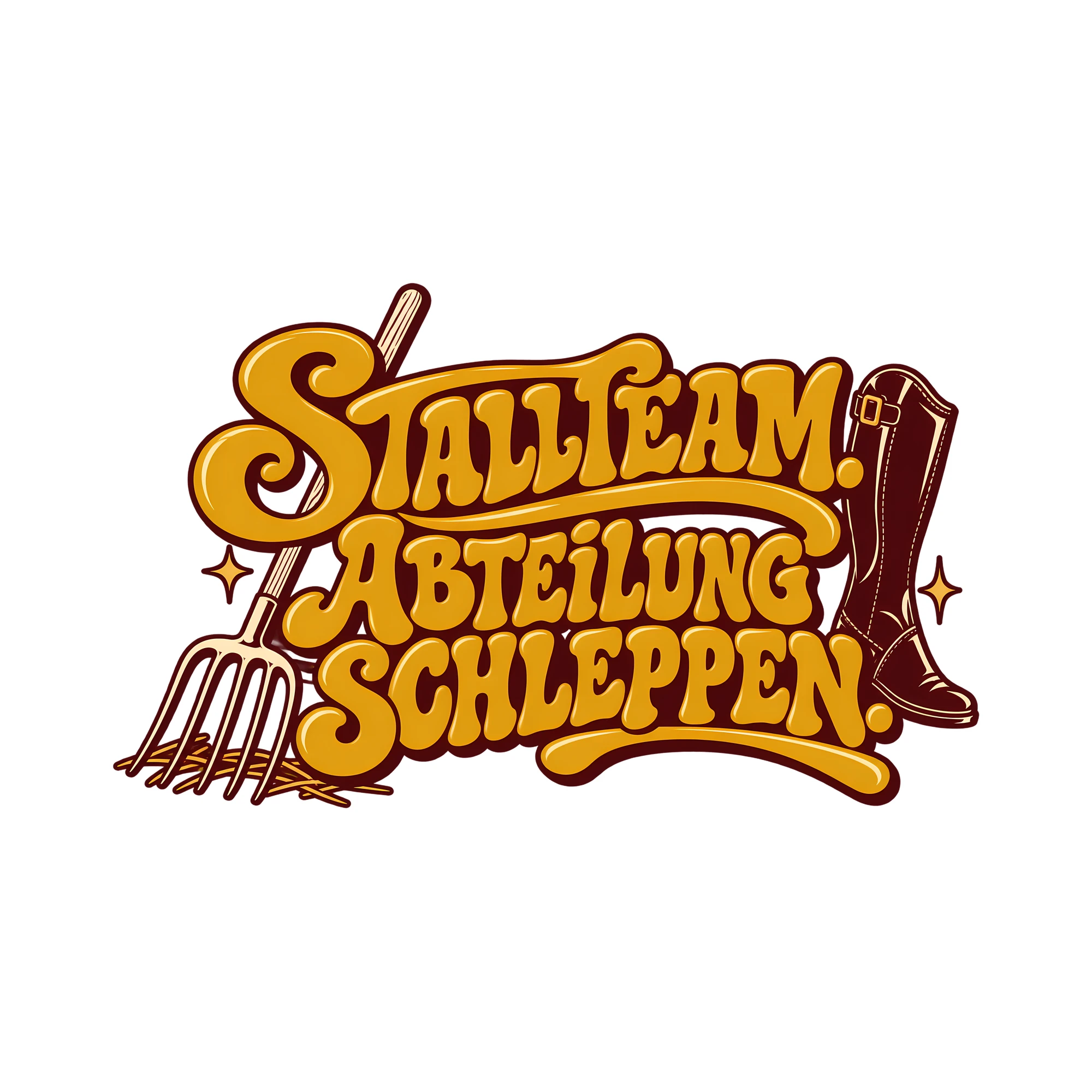 Bügelbild STALLTEAM. ABTEILUNG SCHLEPPEN. als Grafik auf weißem Hintergrund (BB013733)