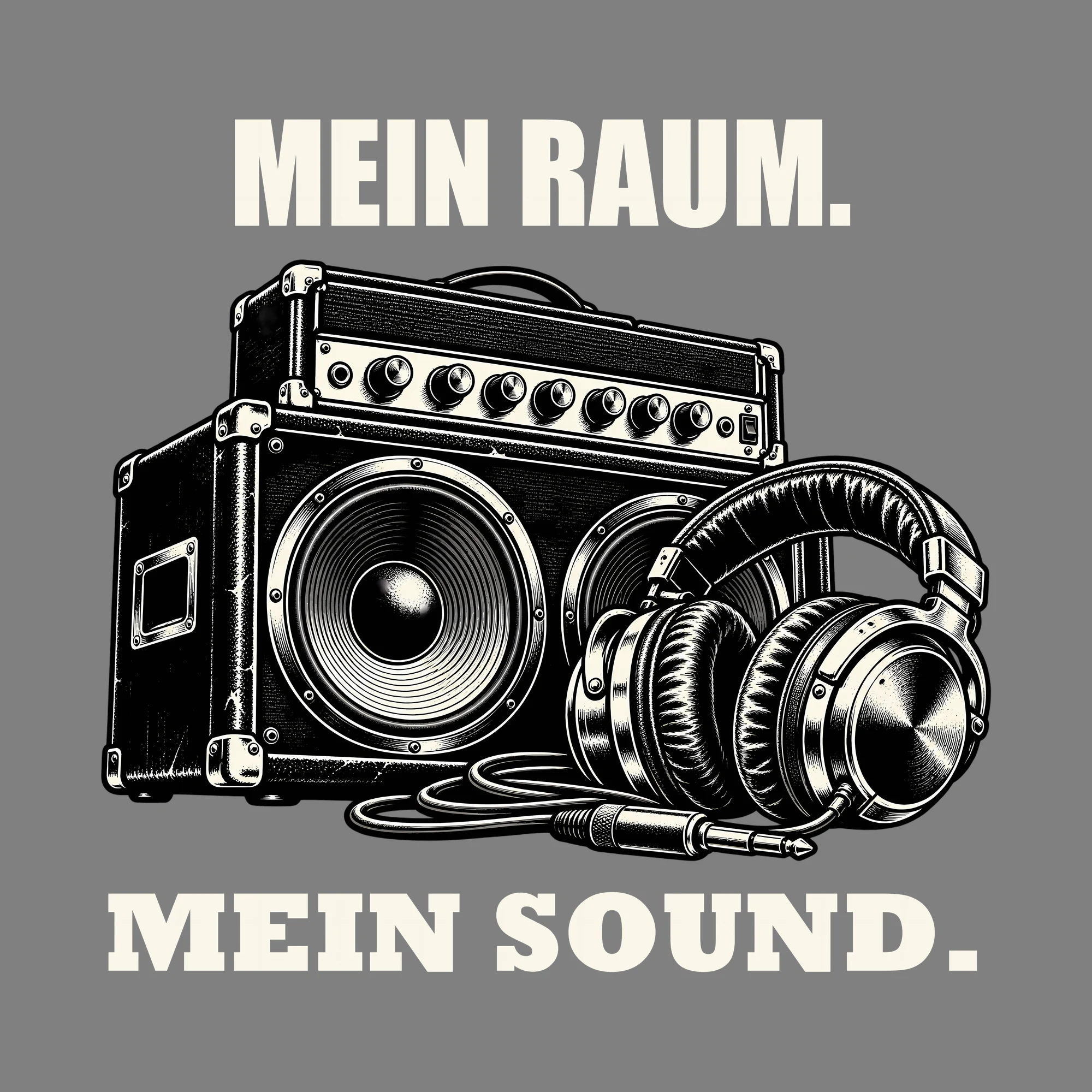 Bügelbild MEIN RAUM. MEIN SOUND. als Grafik auf dunklem Hintergrund (BB012713)