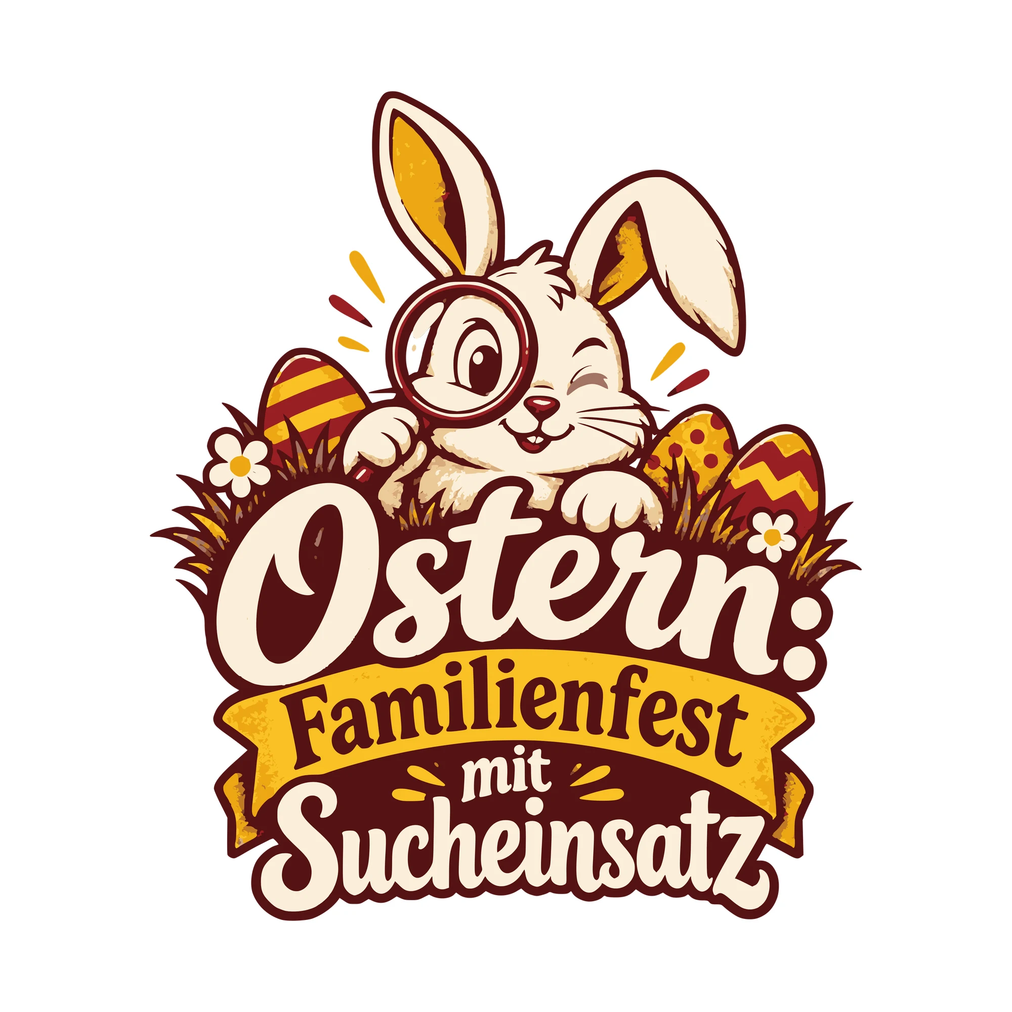 Bügelbild Ostern: Familienfest mit Sucheinsatz als Grafik auf weißem Hintergrund (BB011154)