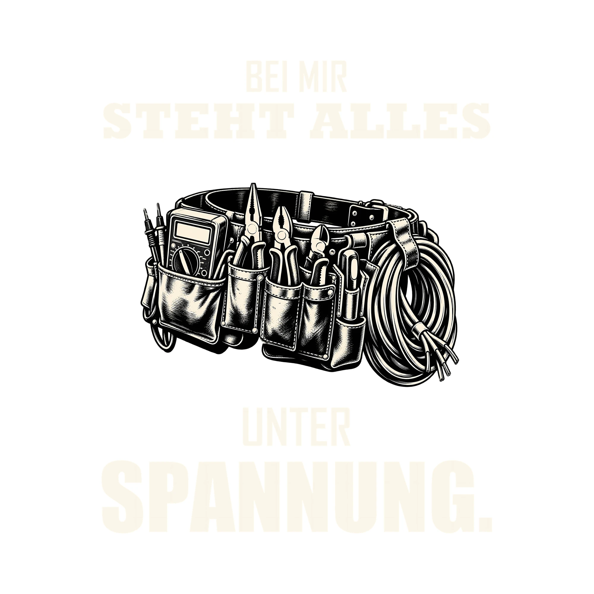 Bügelbild BEI MIR STEHT ALLES UNTER SPANNUNG. als Grafik auf weißem Hintergrund (BB011495)