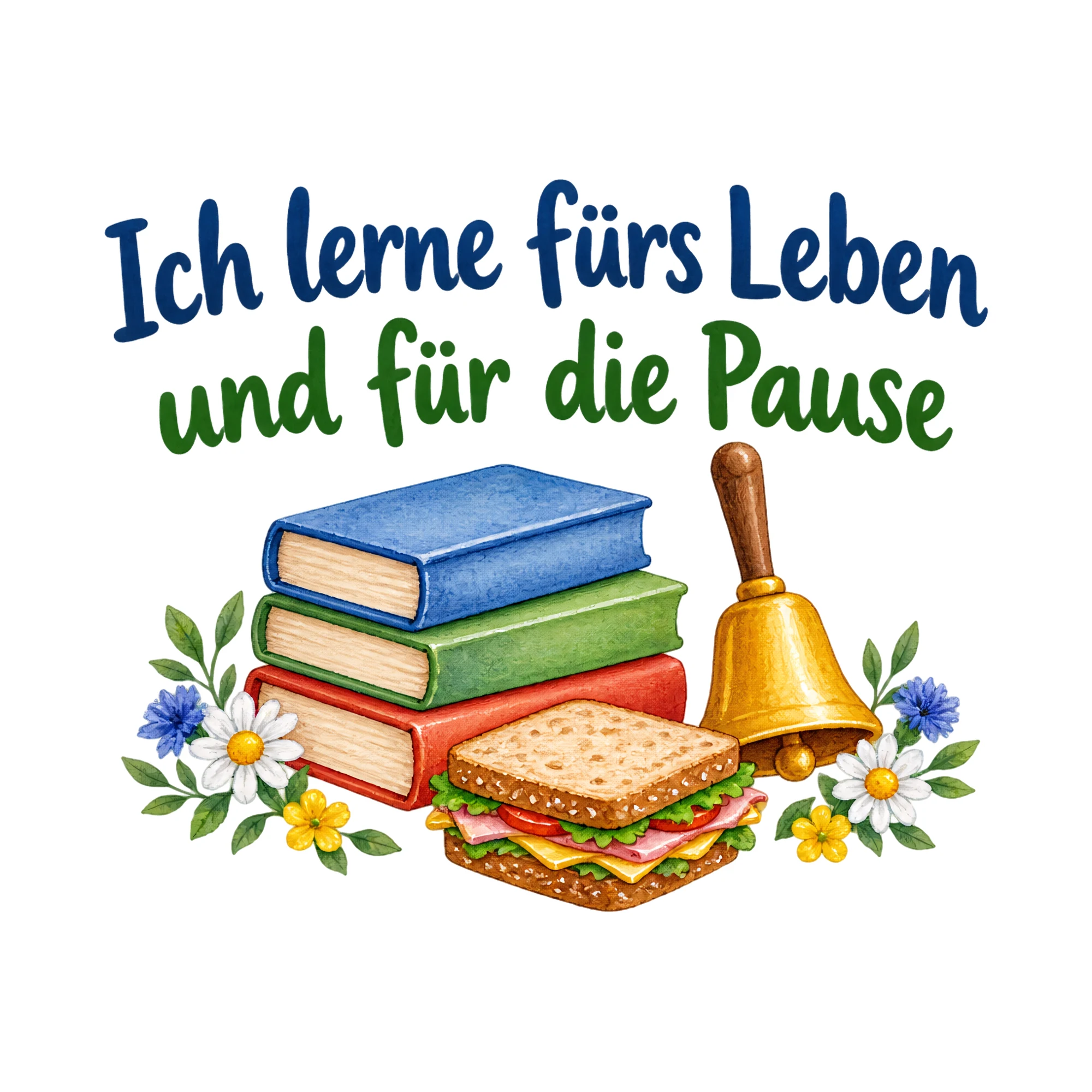 Bügelbild Ich lerne fürs Leben und für die Pause, Lustiger Shirt Spruch als Grafik auf weißem Hintergrund (BB020120)