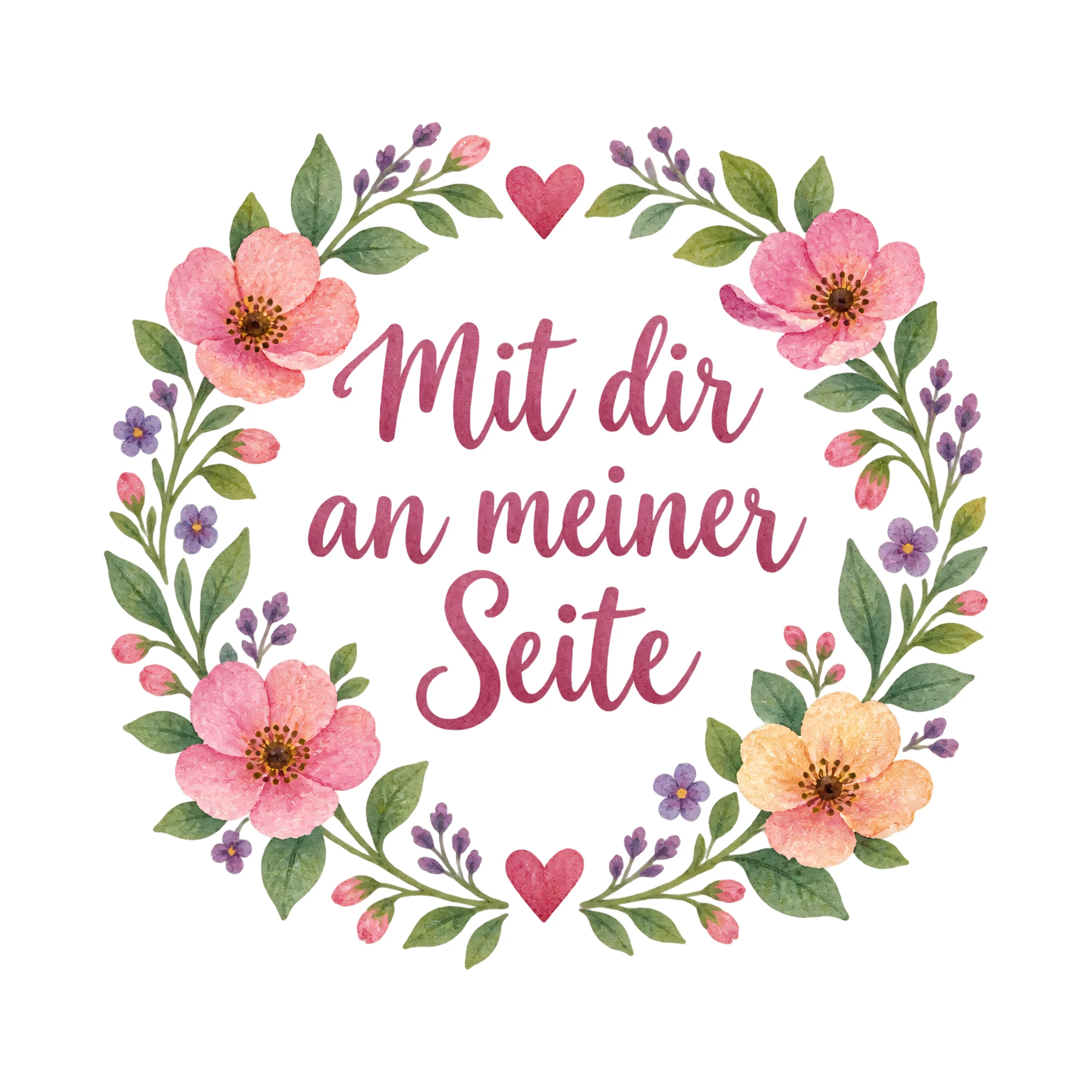 Bügelbild Mit dir an meiner Seite, JGA Shirt Spruch als Grafik auf weißem Hintergrund (BB018404)