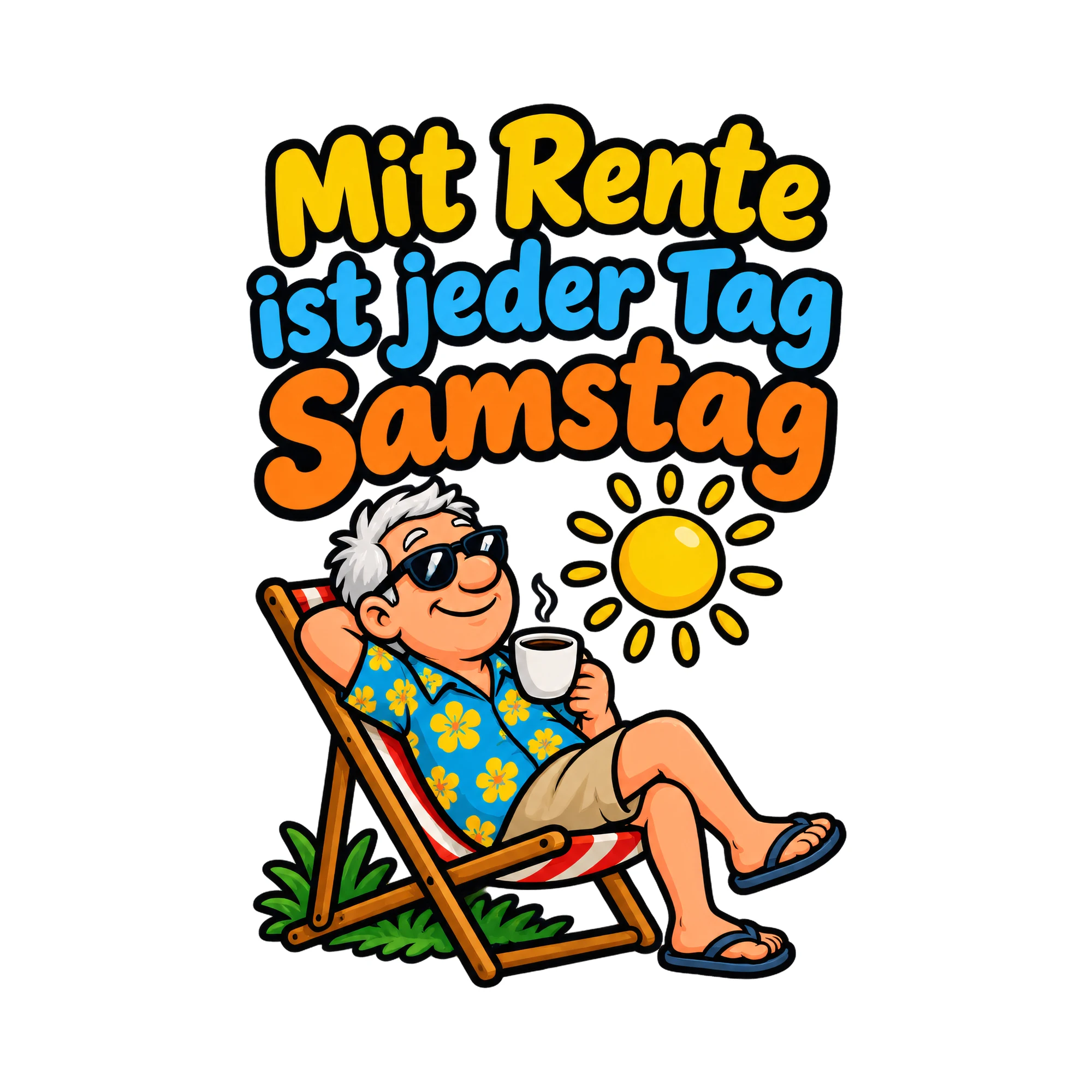 Bügelbild Mit Rente ist jeder Tag Samstag als Grafik auf weißem Hintergrund (BB019267)