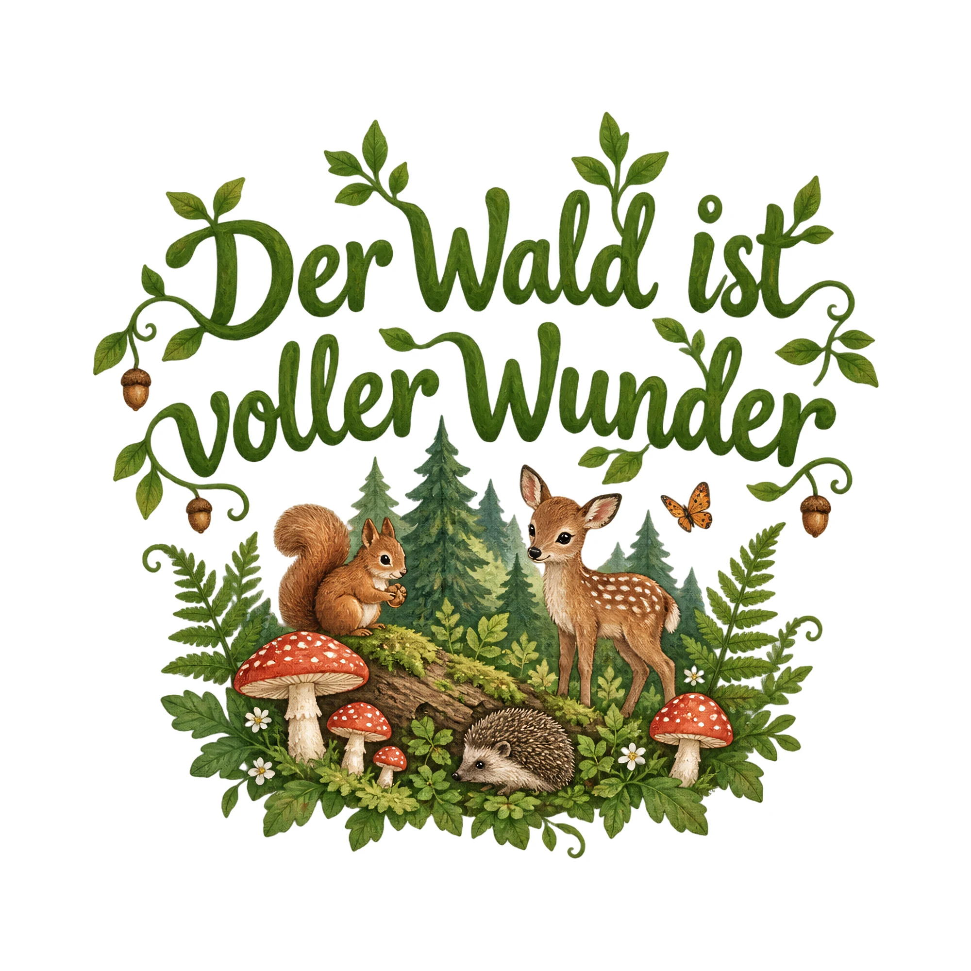 Bügelbild Der Wald ist voller Wunder als Grafik auf weißem Hintergrund (BB019791)