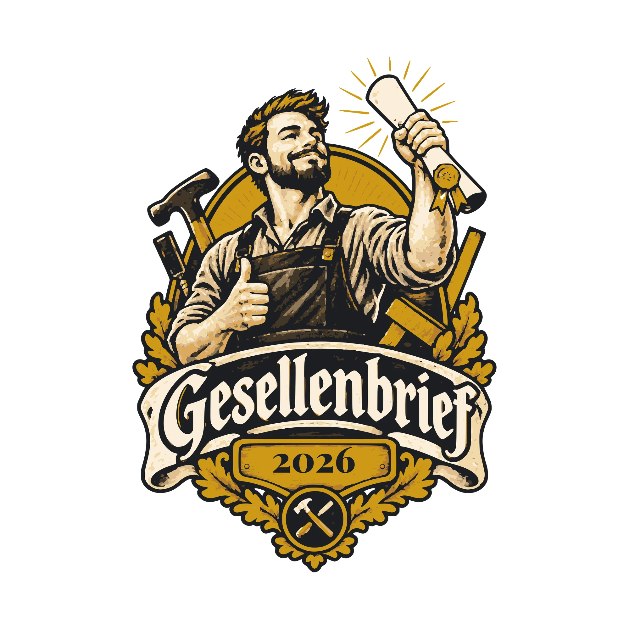 Bügelbild Gesellenbrief mit Jahr als Grafik auf weißem Hintergrund (BB011244)