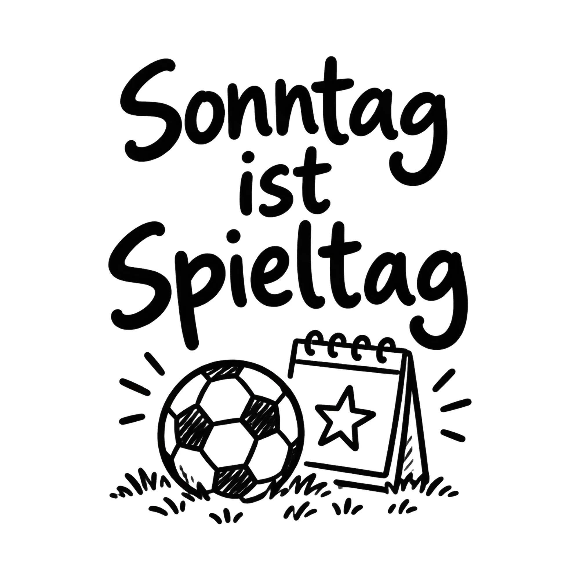 Bügelbild Sonntag ist Spieltag als Grafik auf weißem Hintergrund (BB020377)