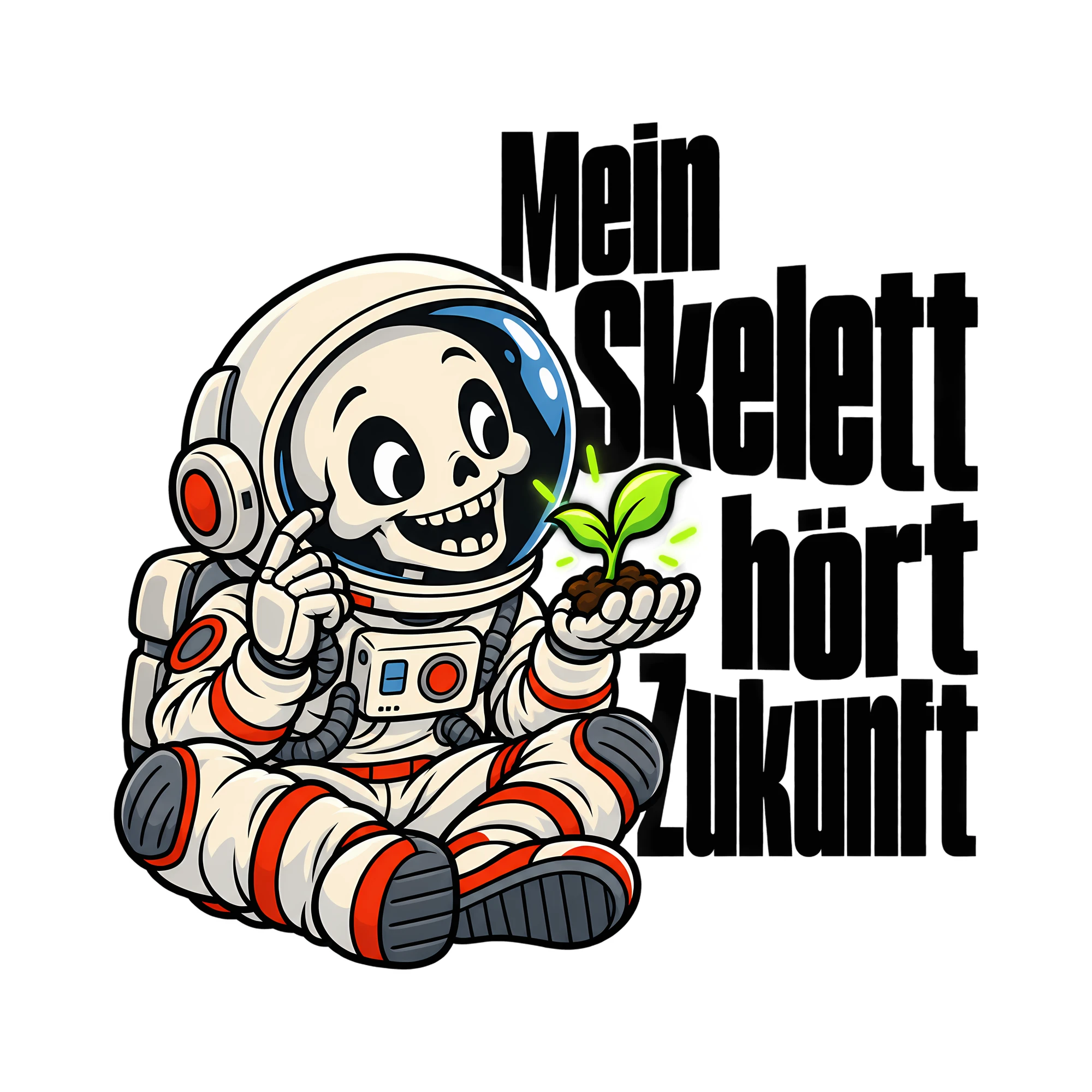 Bügelbild Mein Skelett hört Zukunft als Grafik auf weißem Hintergrund (BB013097)