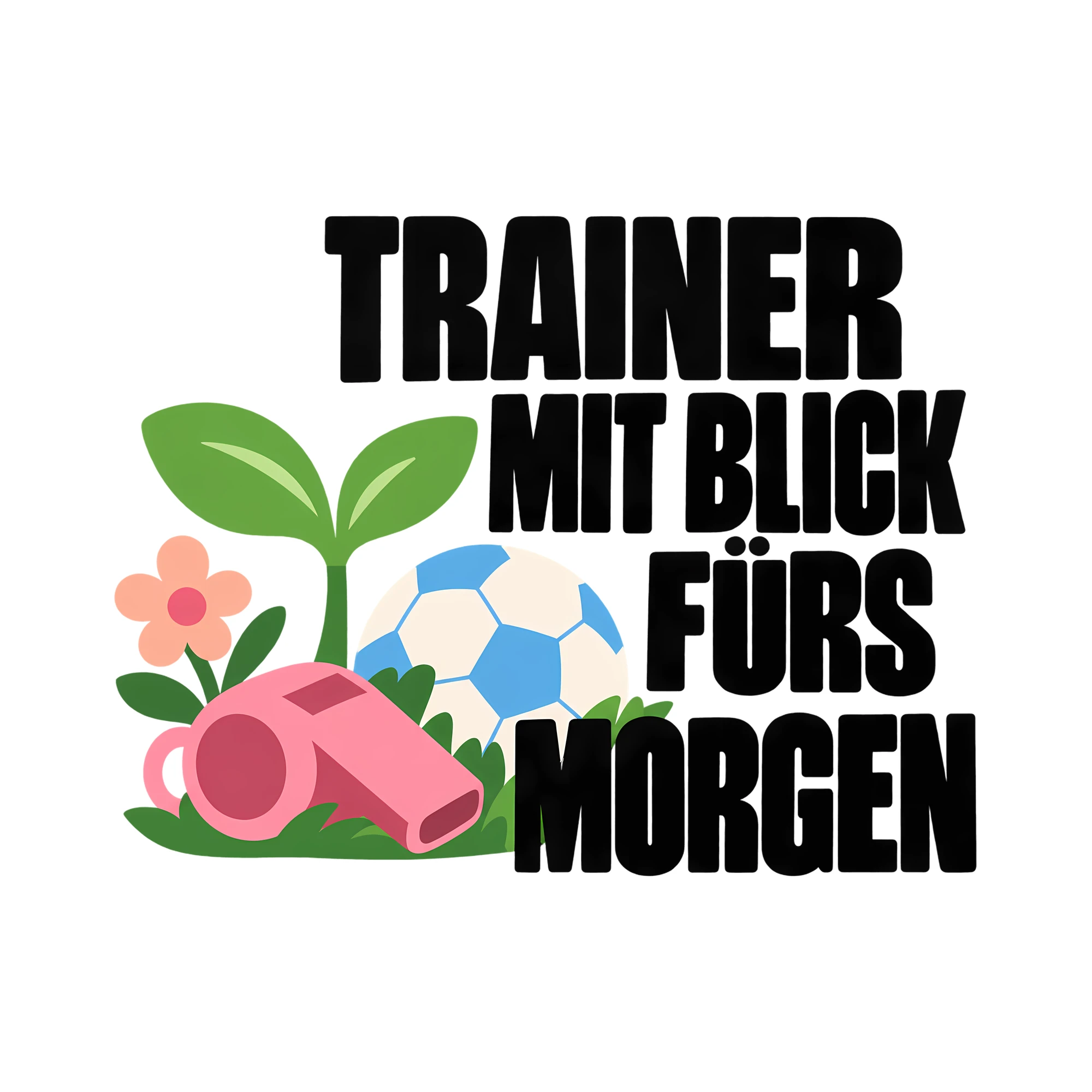 Bügelbild TRAINER MIT BLICK FÜRS MORGEN als Grafik auf weißem Hintergrund (BB014260)