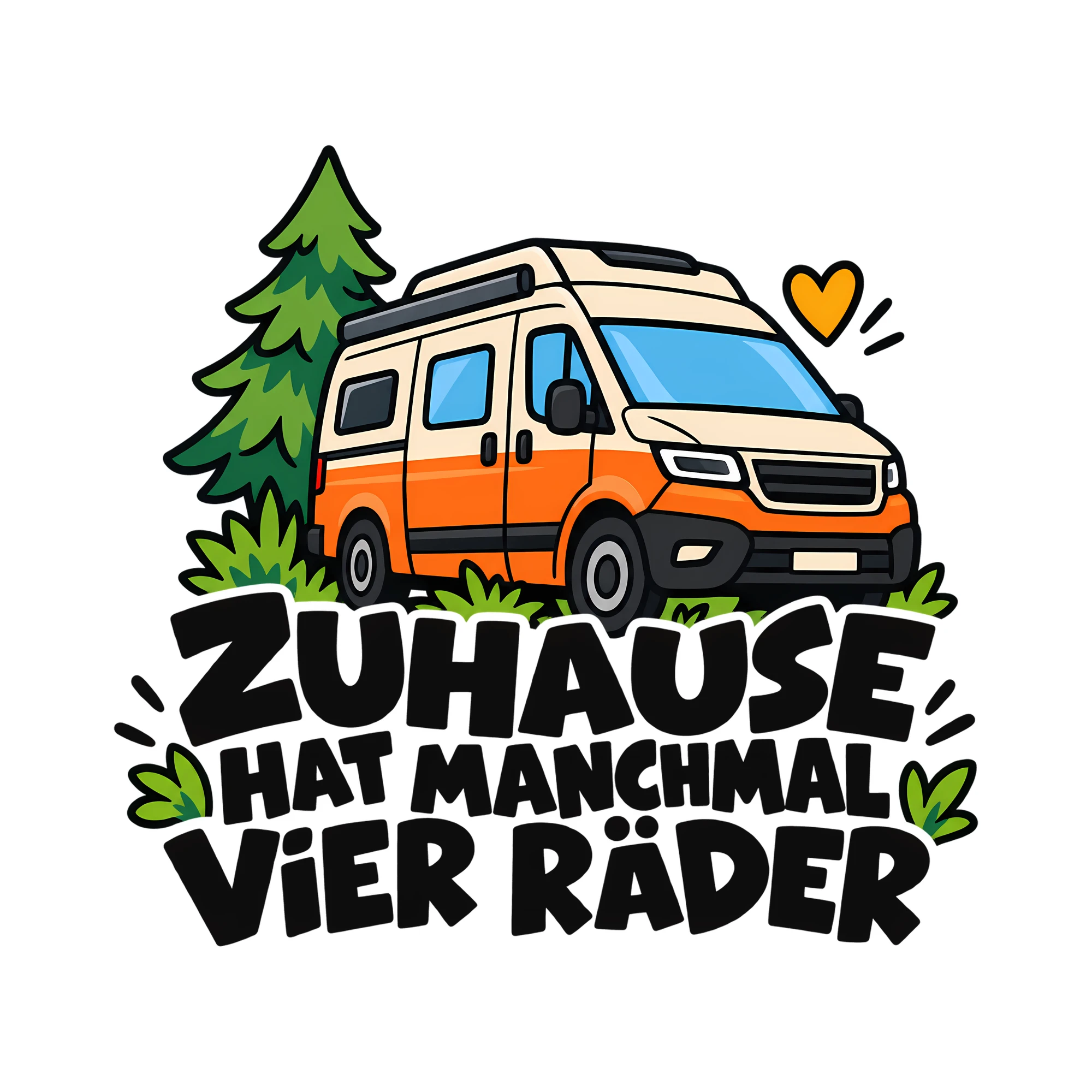 Bügelbild ZUHAUSE HAT MANCHMAL VIER RÄDER als Grafik auf weißem Hintergrund (BB014302)