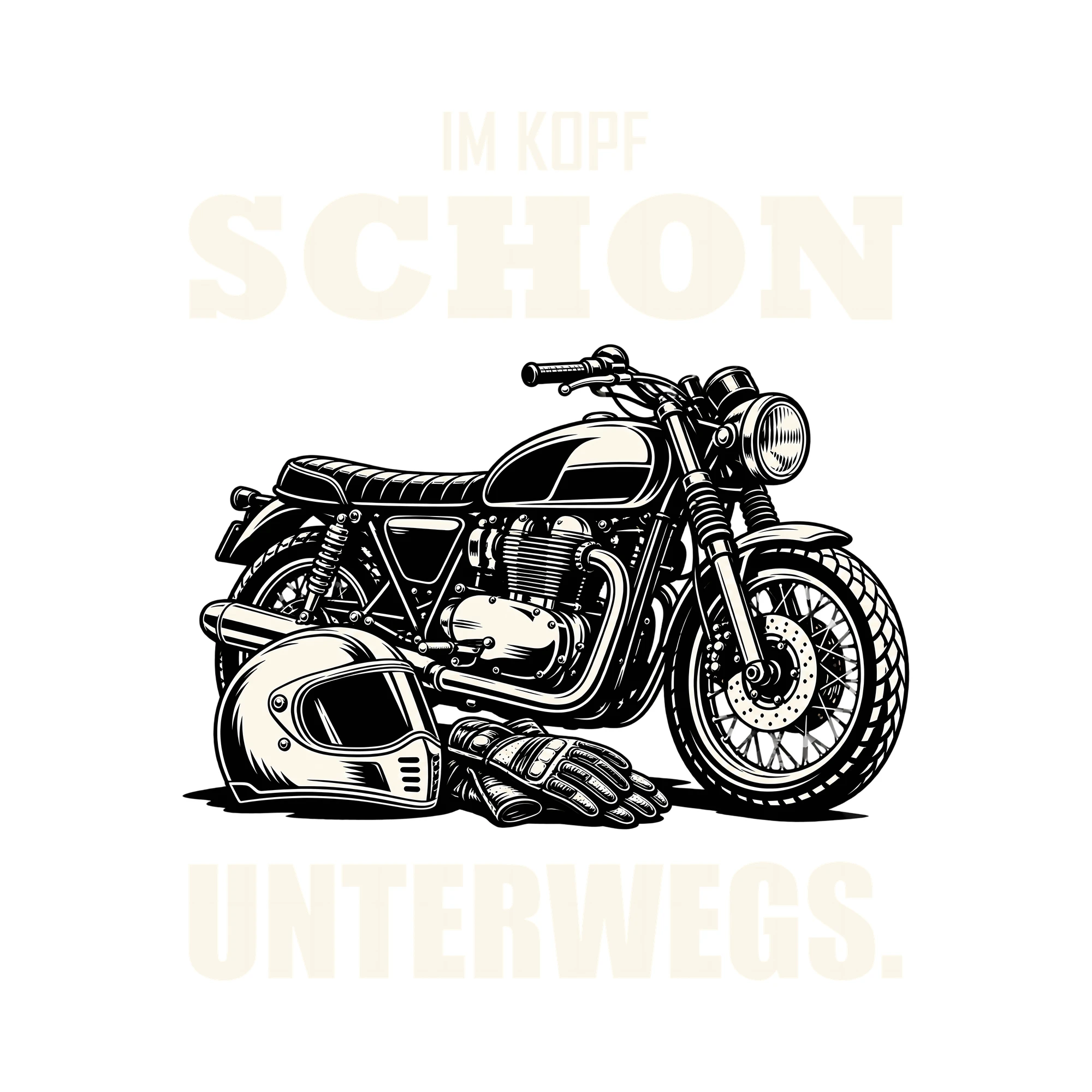 Bügelbild IM KOPF SCHON UNTERWEGS. als Grafik auf weißem Hintergrund (BB012720)