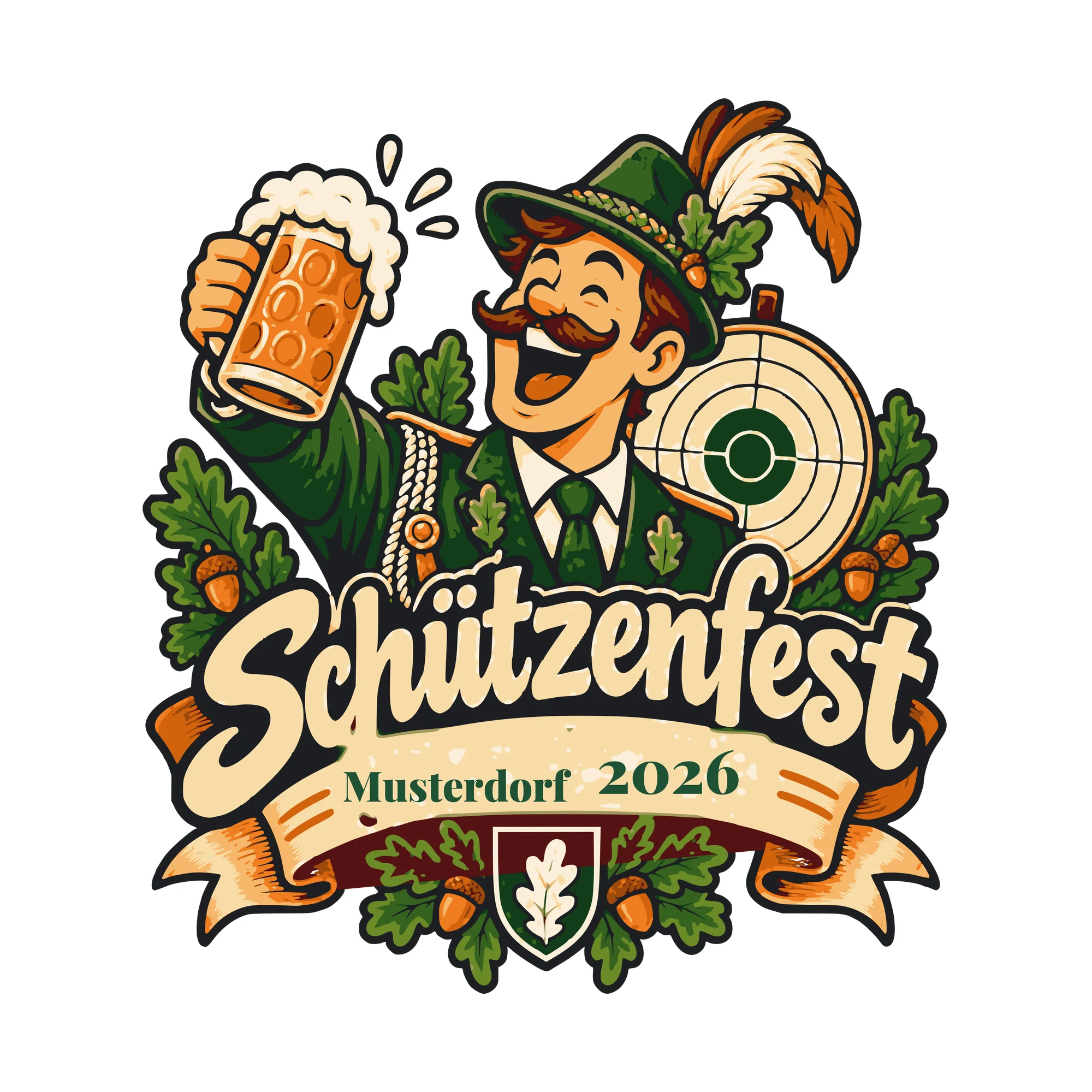Bügelbild Schützenfest mit Ort und Jahr als Grafik auf weißem Hintergrund (BB011105)