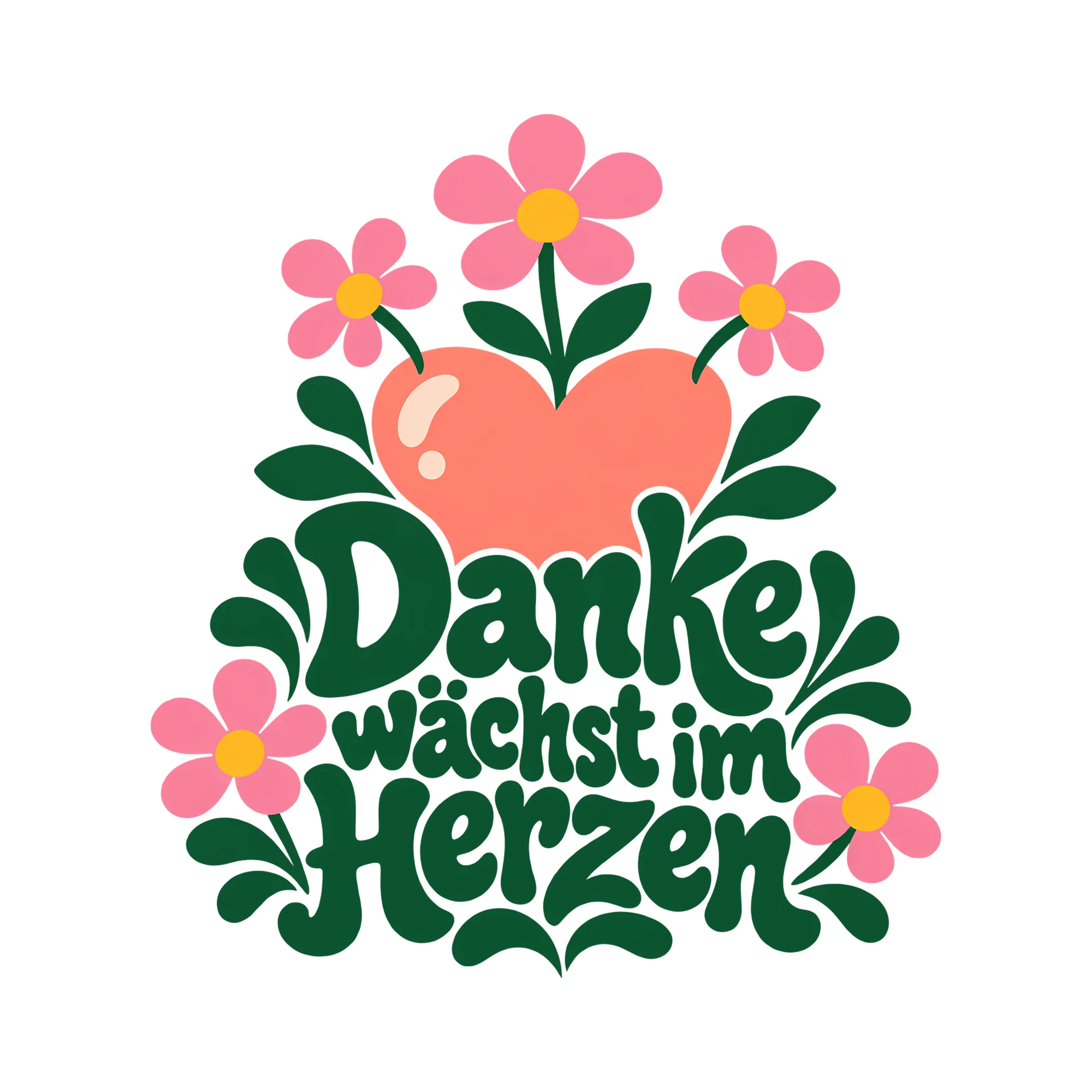 Bügelbild Danke wächst im Herzen als Grafik auf weißem Hintergrund (BB013434)
