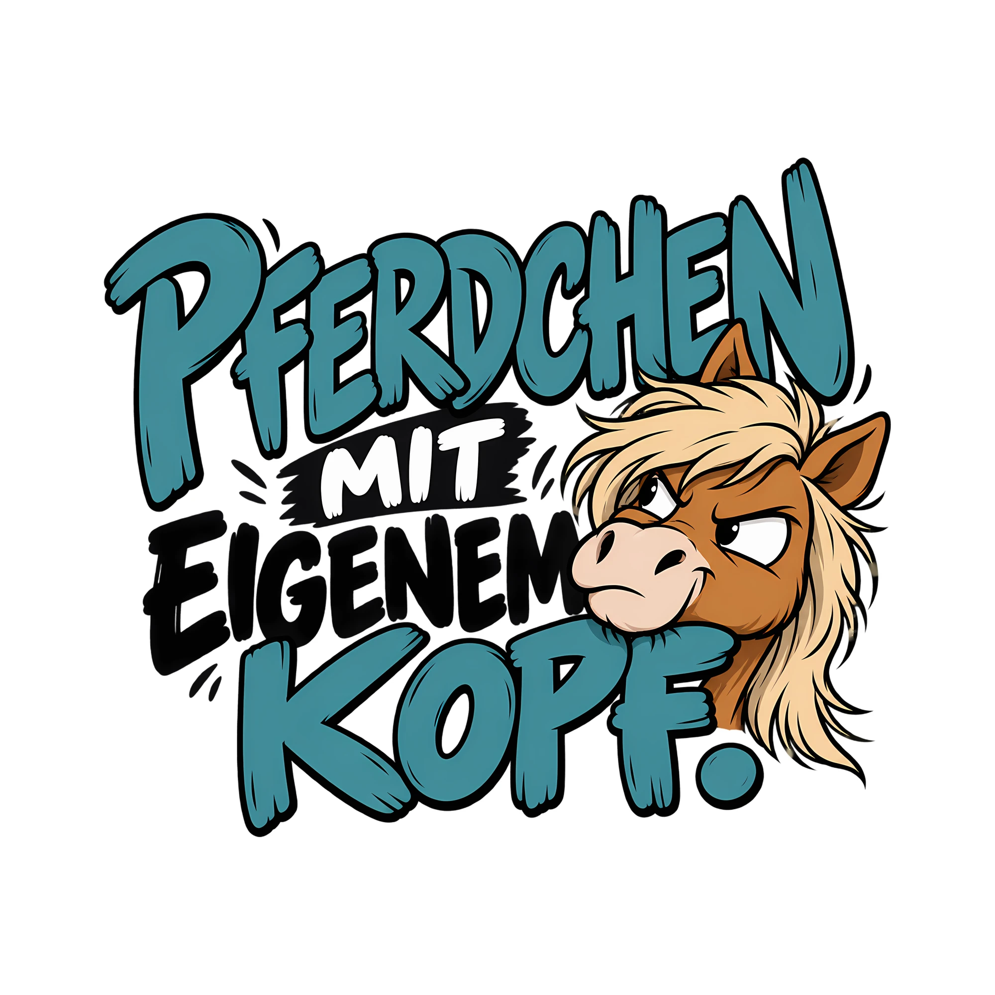 Bügelbild PFERDCHEN MIT EIGENEM KOPF. als Grafik auf weißem Hintergrund (BB013891)