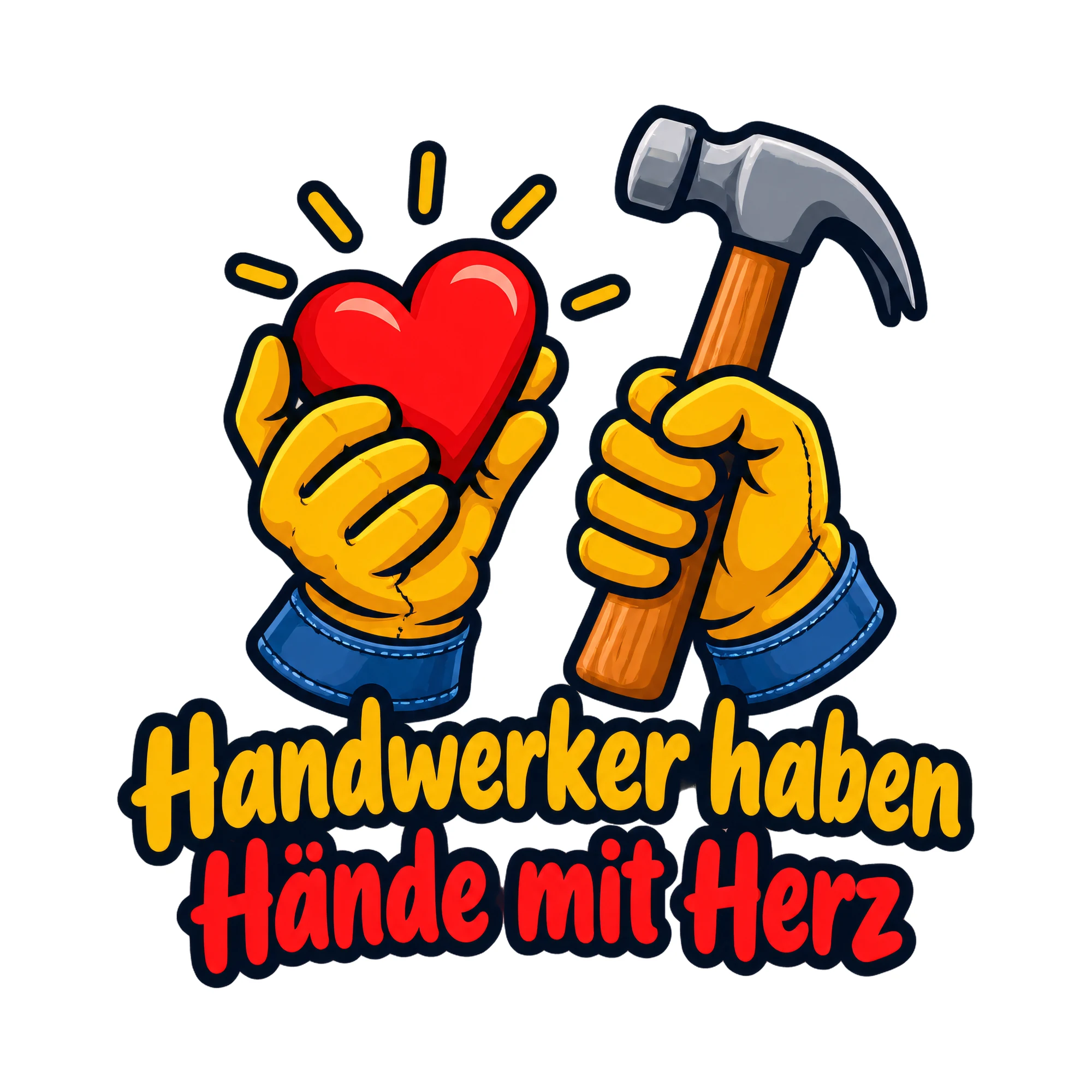 Bügelbild Handwerker haben Hände mit Herz, Beruf Shirt Spruch als Grafik auf weißem Hintergrund (BB016625)