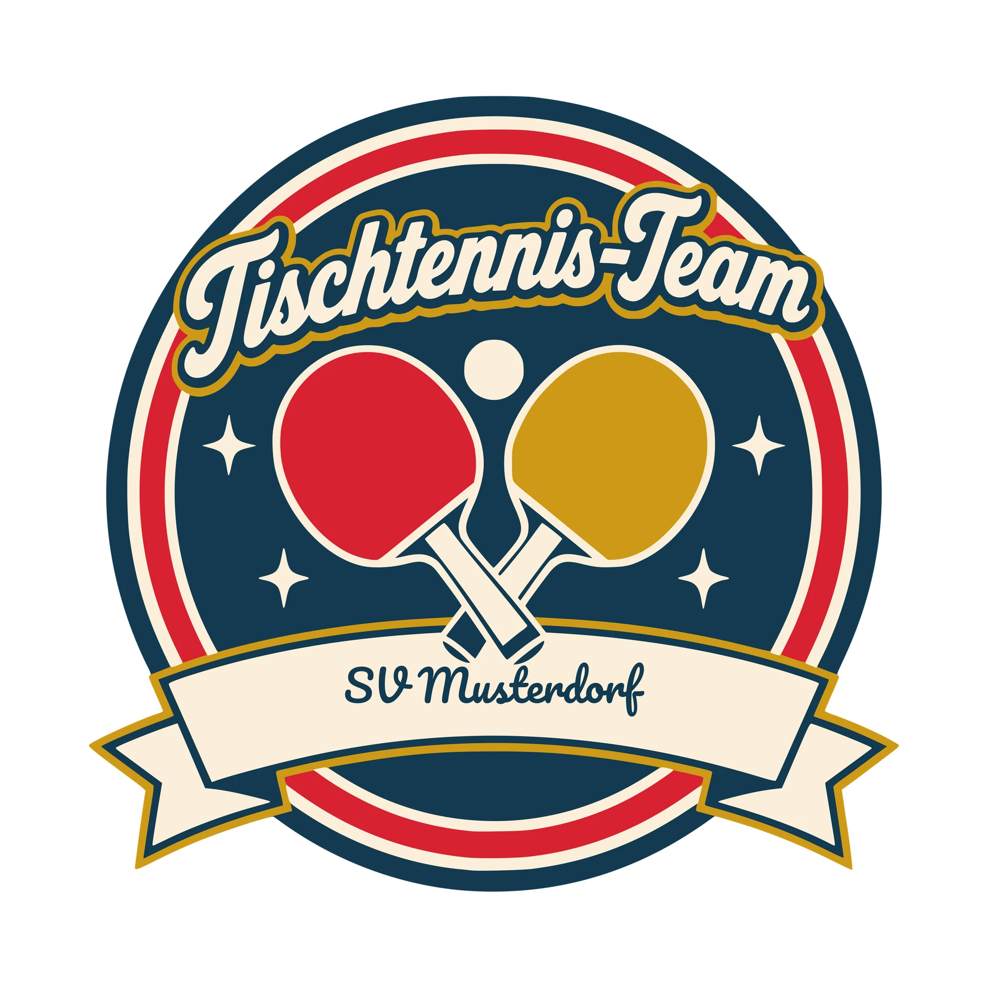 Bügelbild Tischtennis-Team mit Verein als Grafik auf weißem Hintergrund (BB010513)