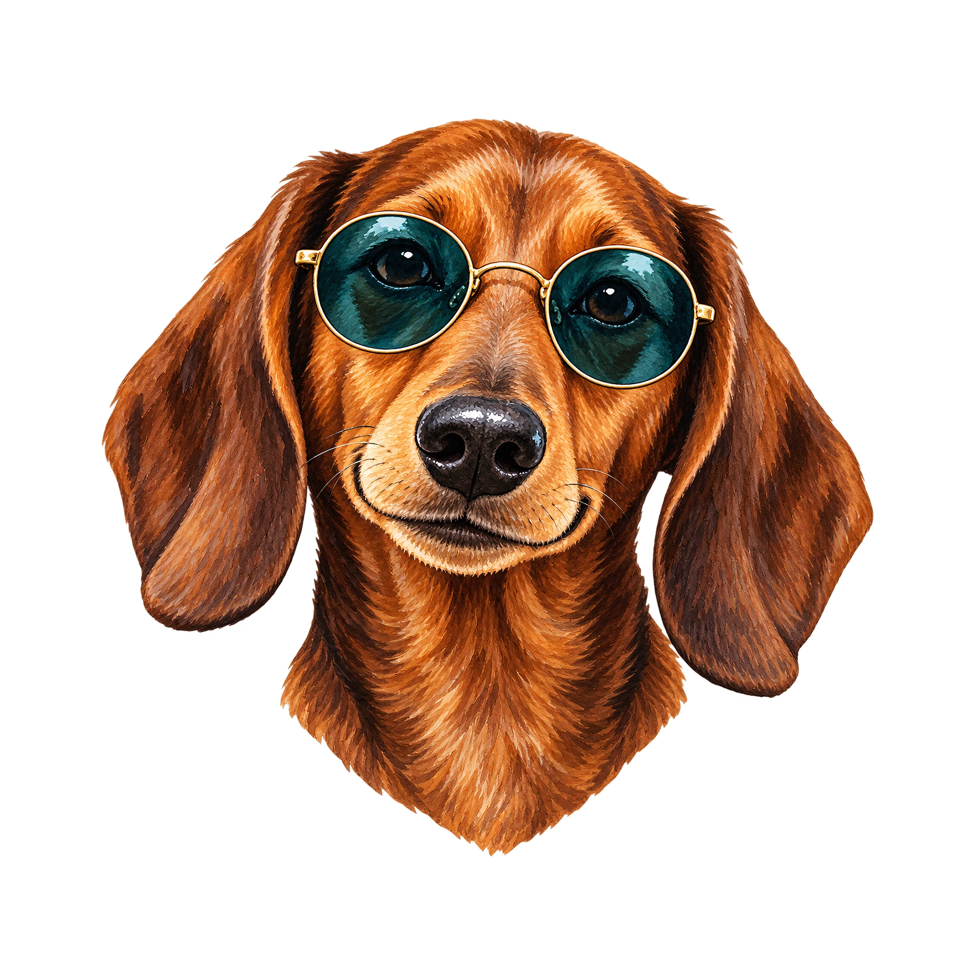 Bügelbild Dackel Hippie Look | Tiere Shirt Motiv als Grafik auf weißem Hintergrund (BB016118)