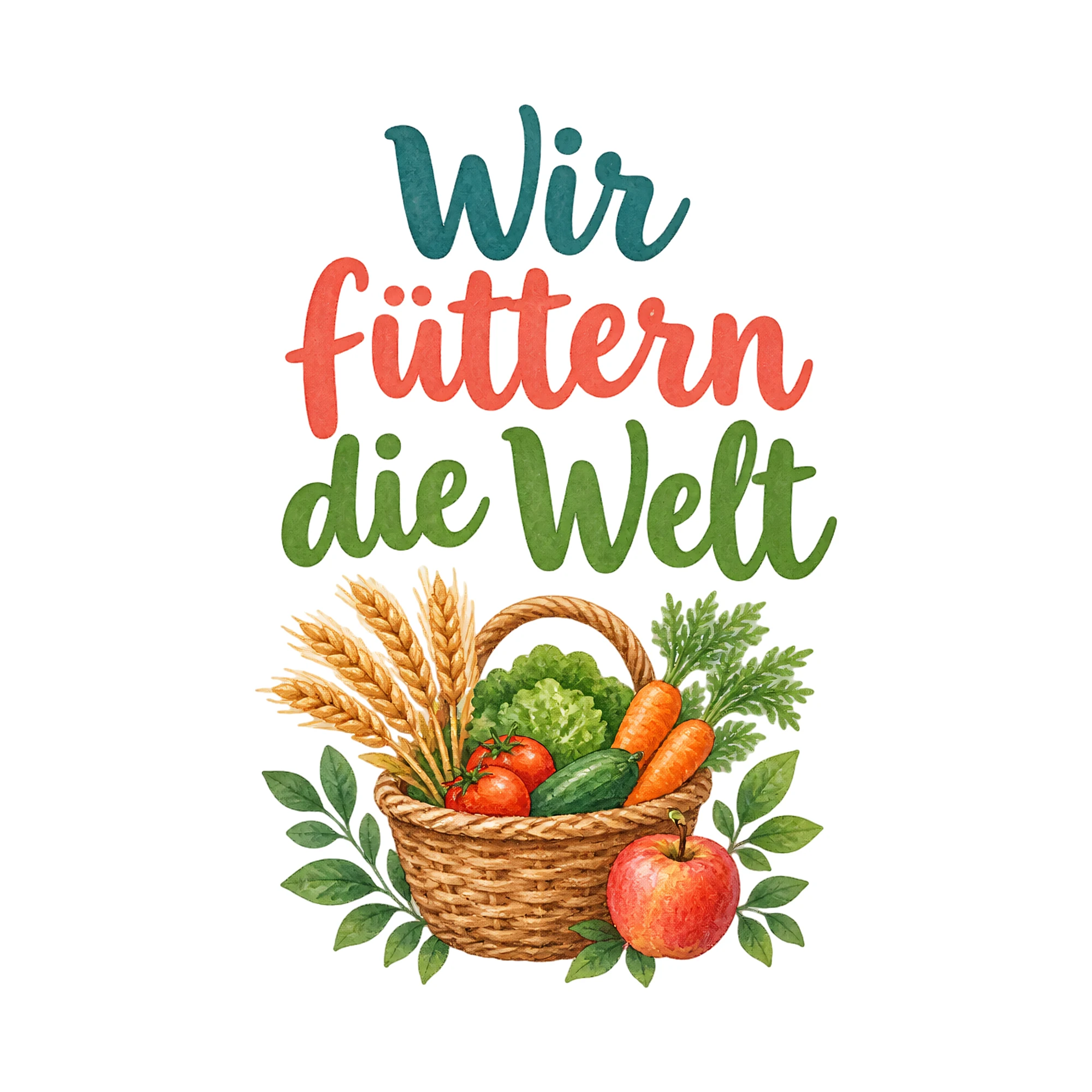 Bügelbild Wir füttern die Welt als Grafik auf weißem Hintergrund (BB020306)