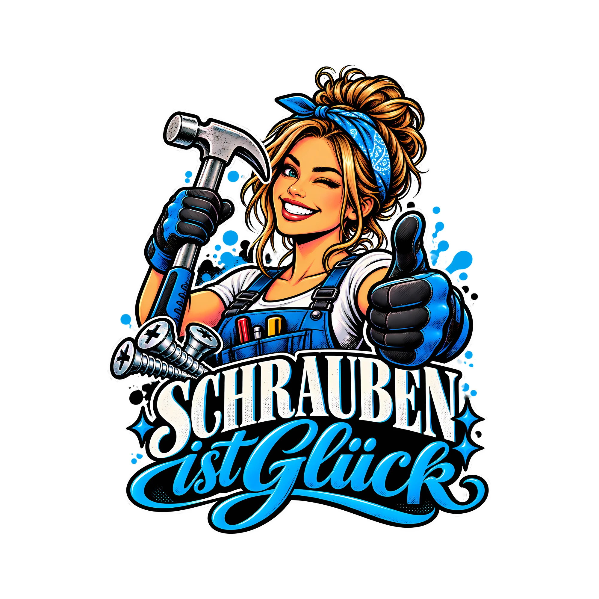 Bügelbild Schrauben ist Glück als Grafik auf weißem Hintergrund (BB011574)