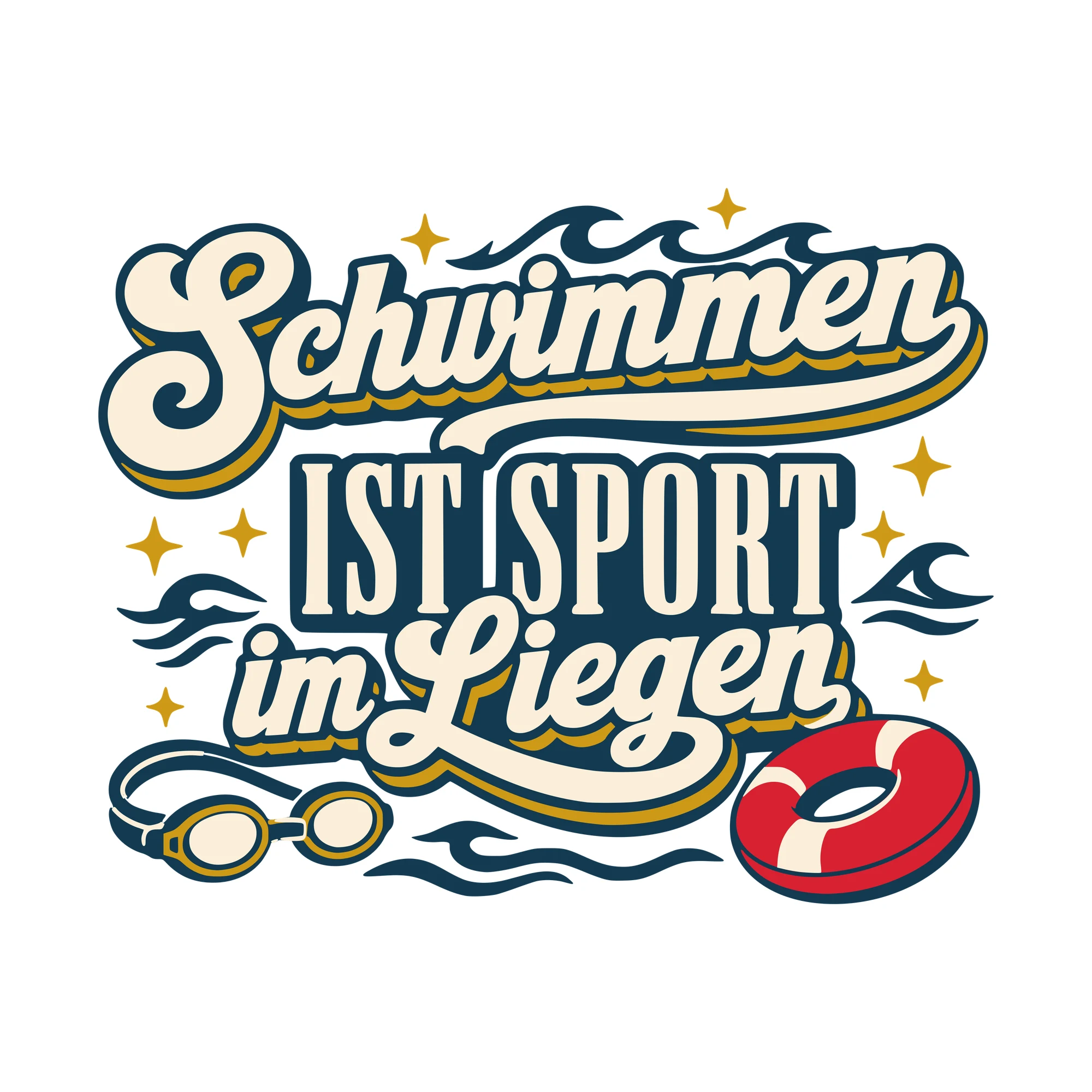 Bügelbild Schwimmen ist Sport im Liegen als Grafik auf weißem Hintergrund (BB010516)