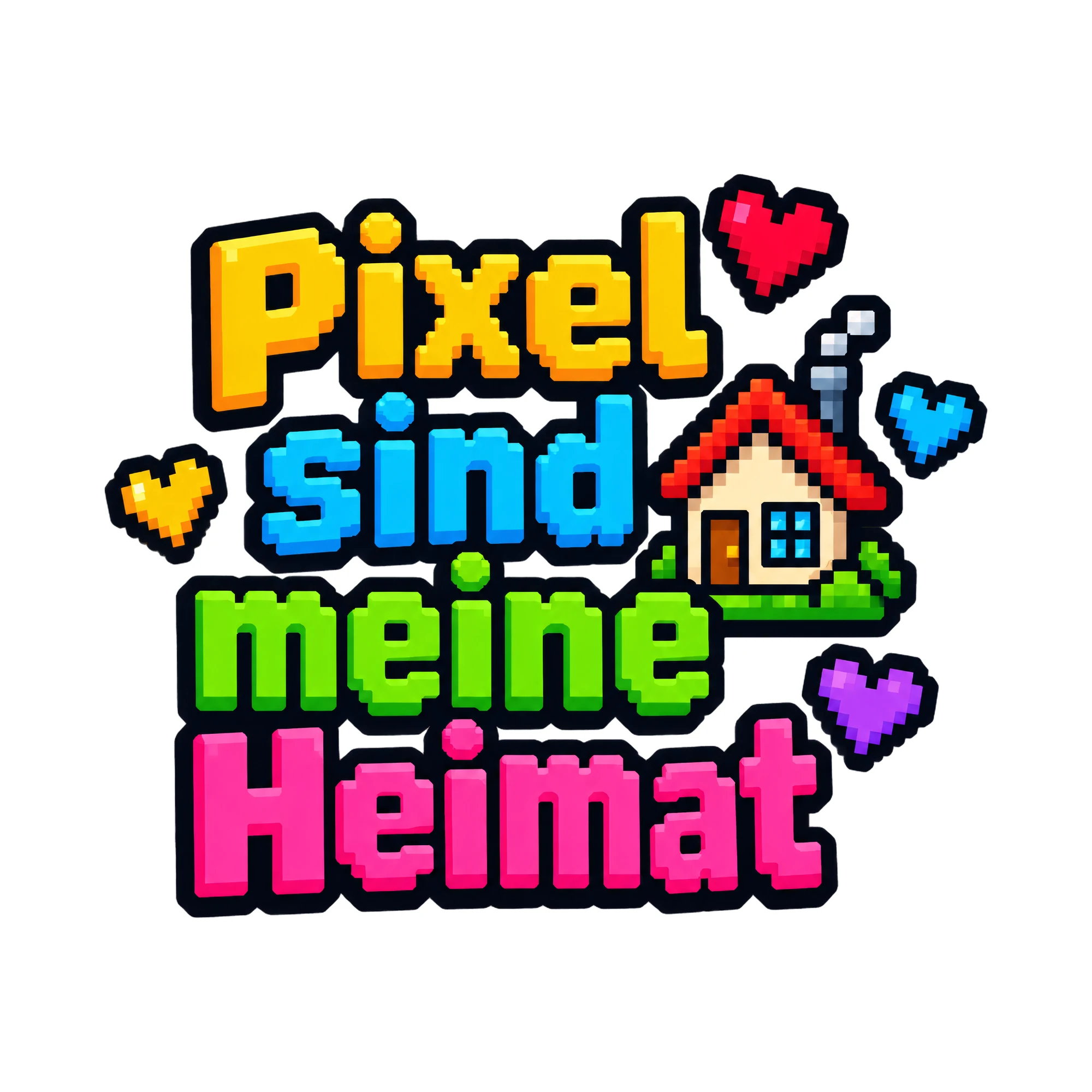 Bügelbild Pixel sind meine Heimat als Grafik auf weißem Hintergrund (BB018525)