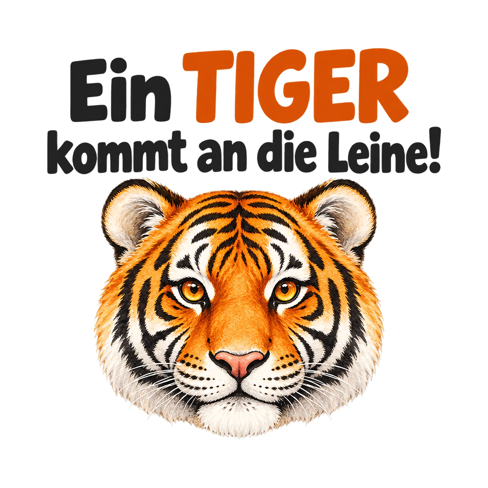Bügelbild Ein TIGER kommt an die Leine!, Lustiger Shirt Spruch als Grafik auf weißem Hintergrund (BB017814)