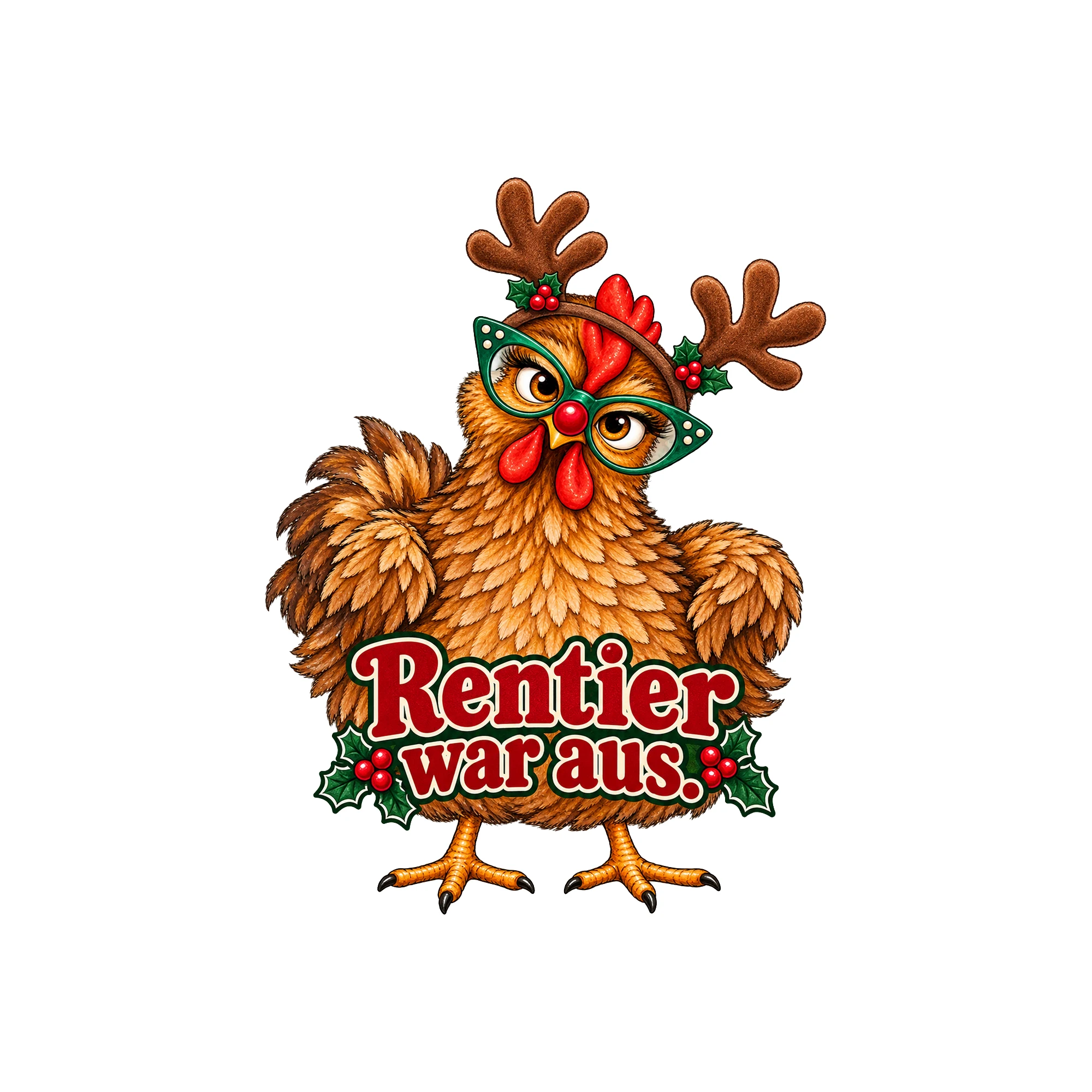 Bügelbild huhn rentier war aus als Grafik auf weißem Hintergrund (BB011381)