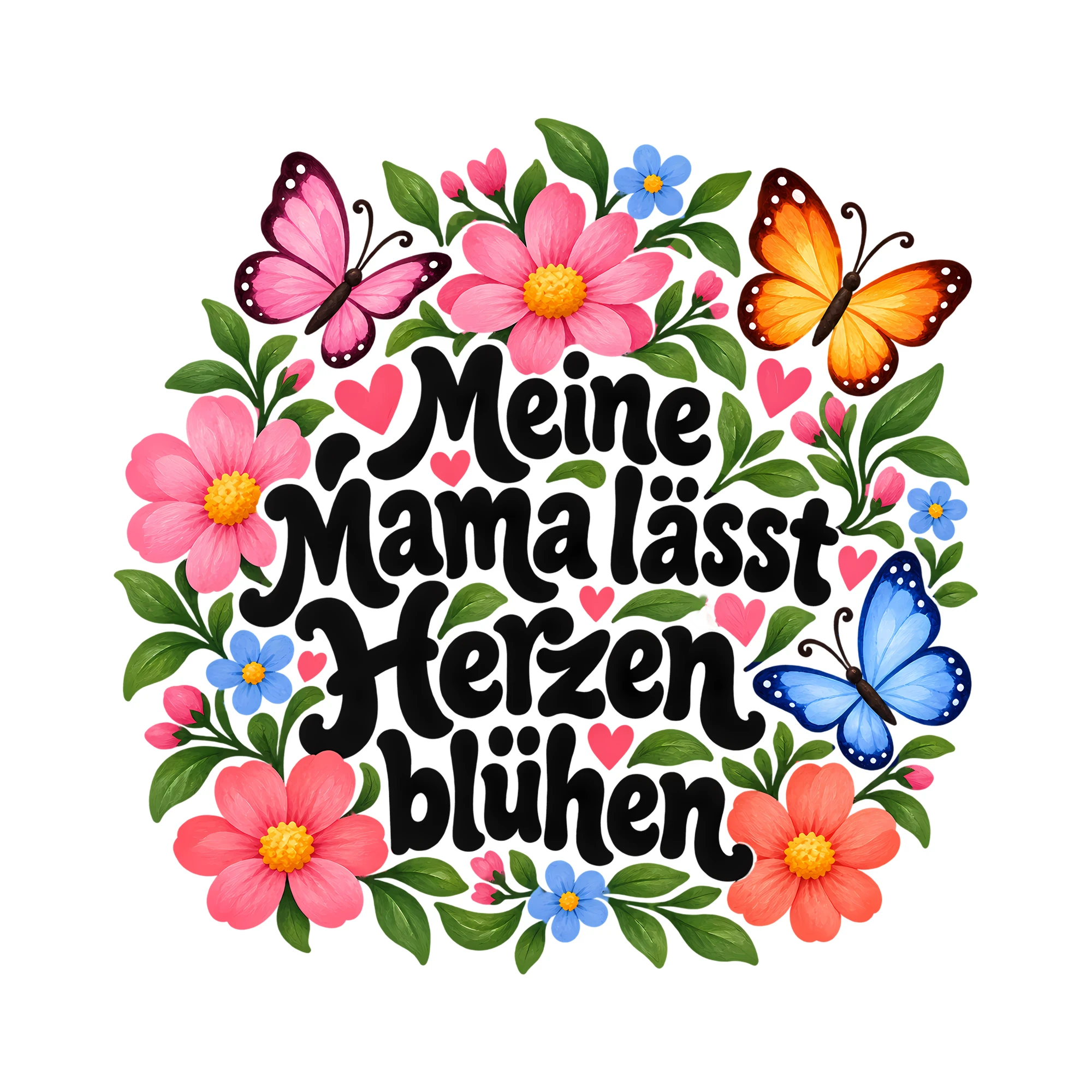 Bügelbild Meine Mama lässt Herzen blühen als Grafik auf weißem Hintergrund (BB012459)