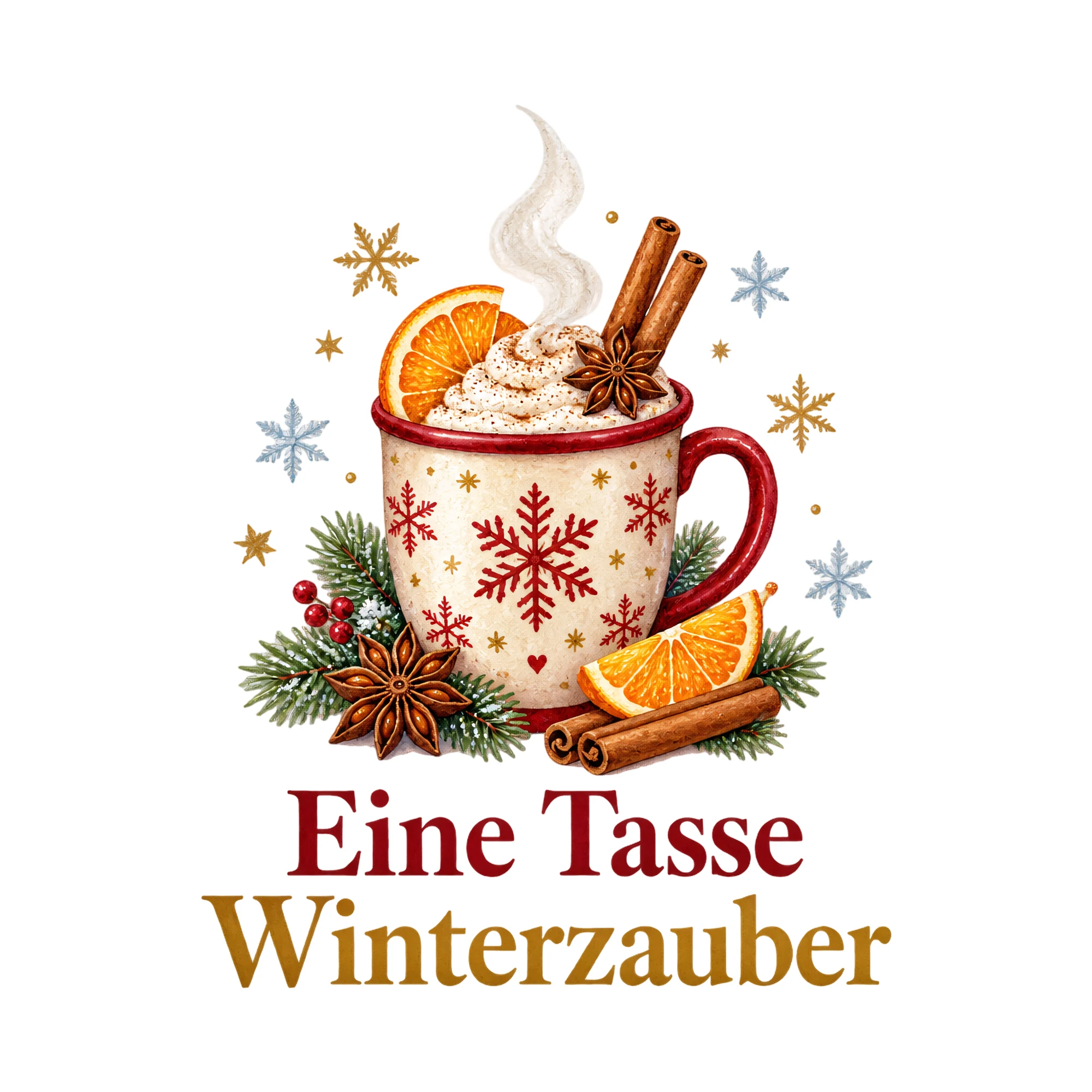 Bügelbild Eine Tasse Winterzauber, Weihnachtspullover Spruch als Grafik auf weißem Hintergrund (BB014800)