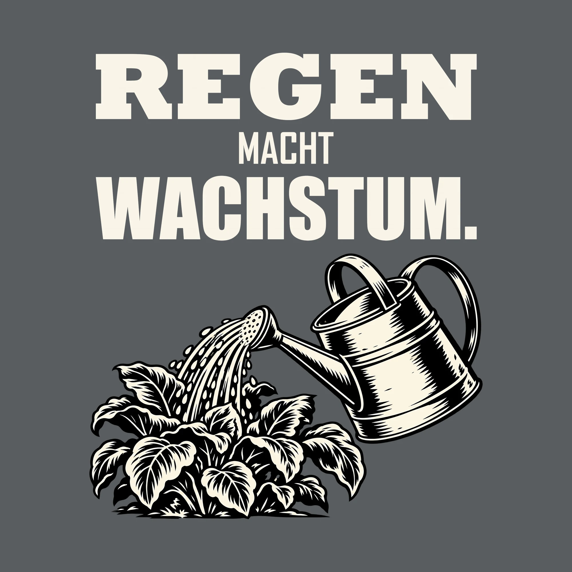 Bügelbild REGEN MACHT WACHSTUM. als Grafik auf dunklem Hintergrund (BB013199)