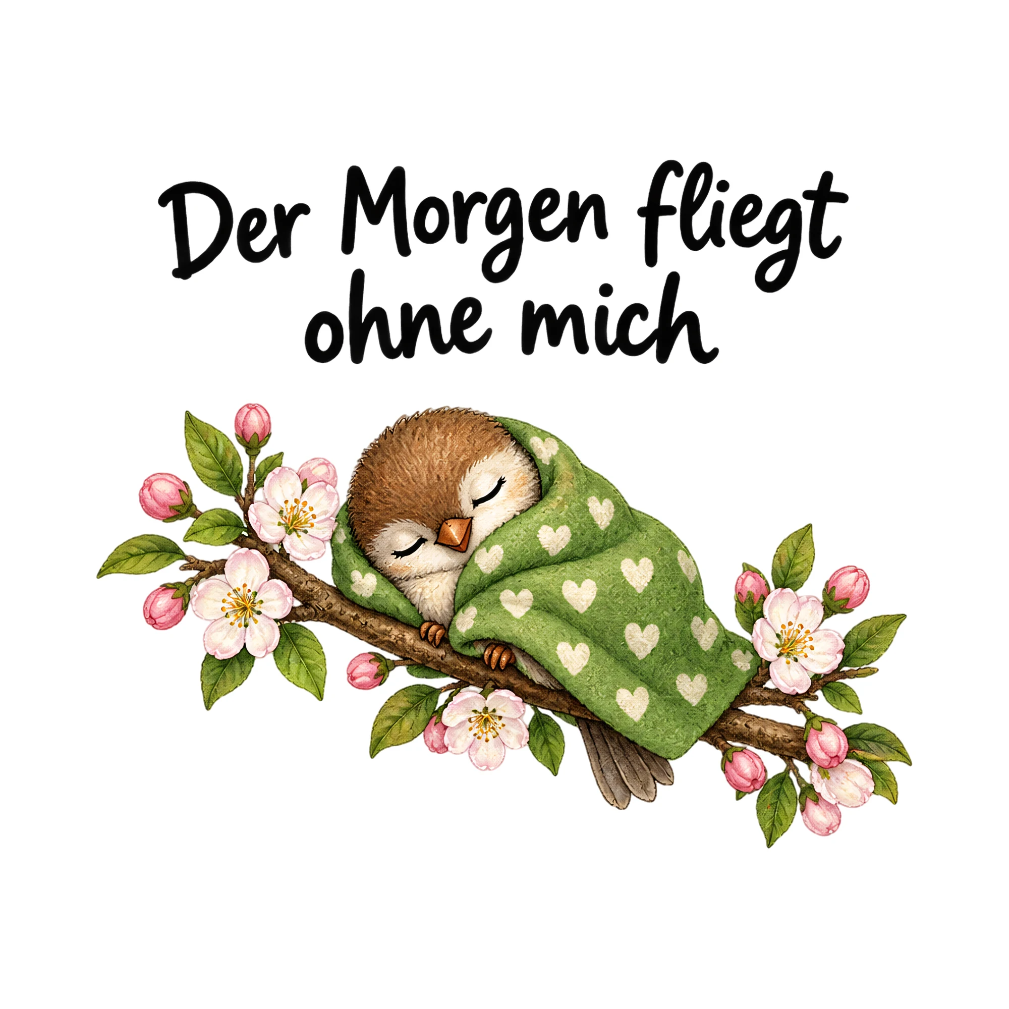 Bügelbild Der Morgen fliegt ohne mich als Grafik auf weißem Hintergrund (BB014267)