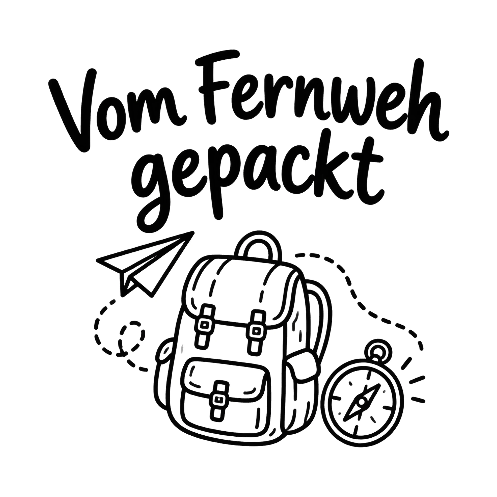 Bügelbild Vom Fernweh gepackt als Grafik auf weißem Hintergrund (BB018447)