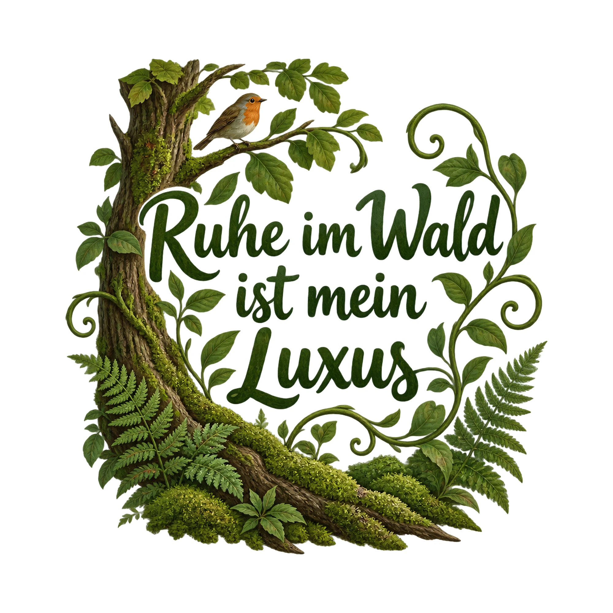 Bügelbild Ruhe im Wald ist mein Luxus als Grafik auf weißem Hintergrund (BB019337)