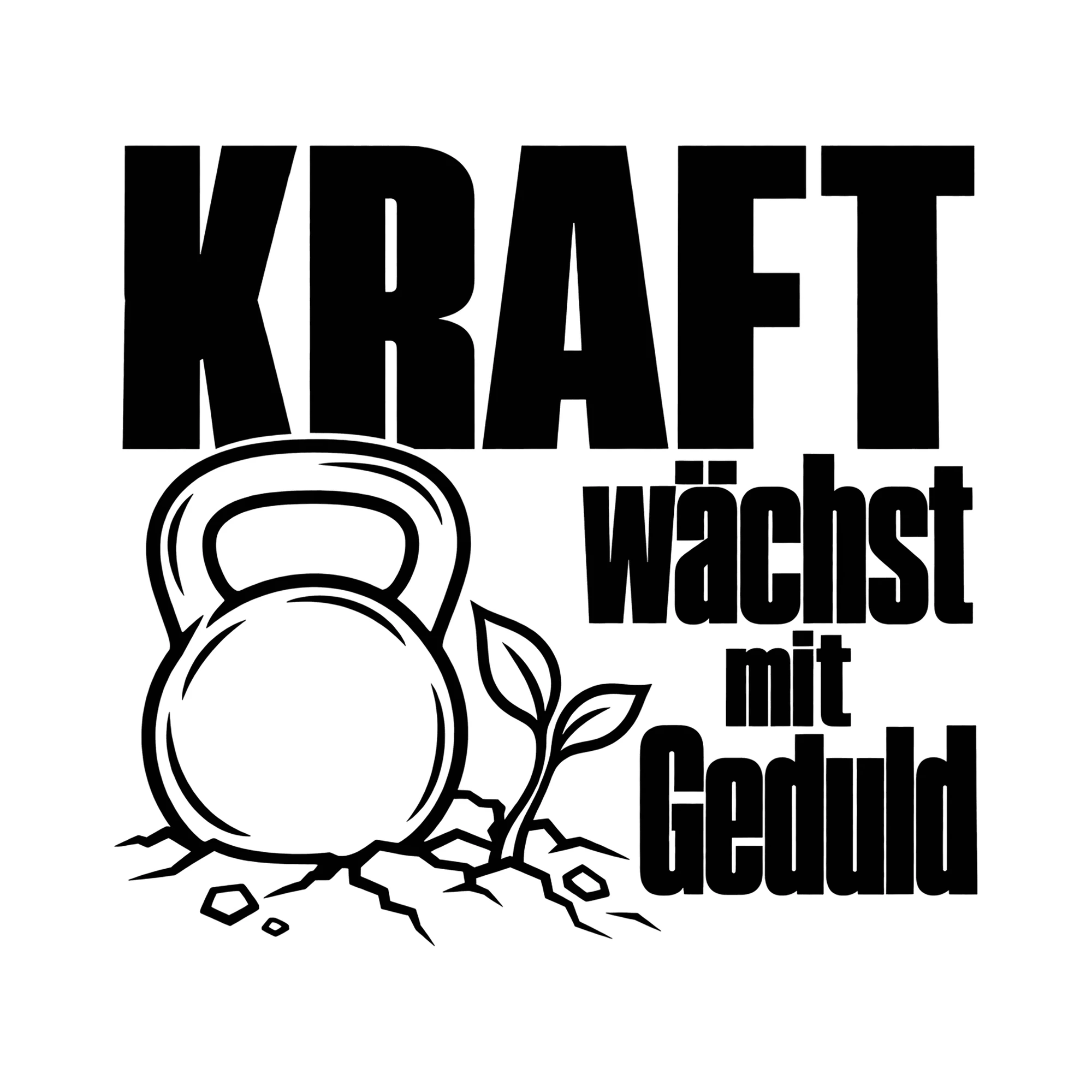 Bügelbild Kraft wächst mit Geduld als Grafik auf weißem Hintergrund (BB014465)