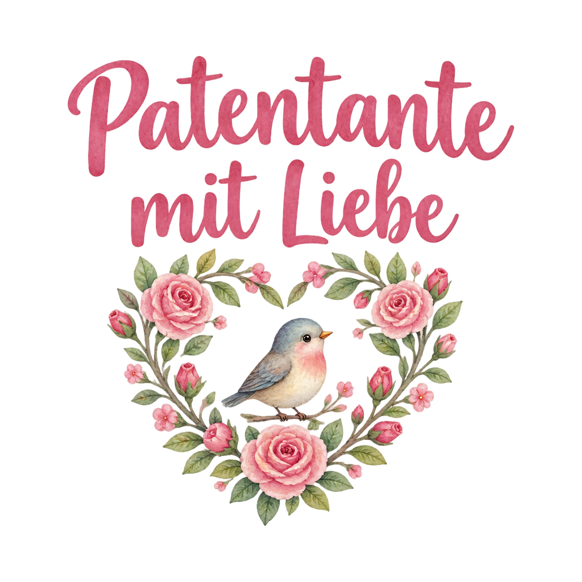 Bügelbild Patentante mit Liebe als Grafik auf weißem Hintergrund (BB018692)