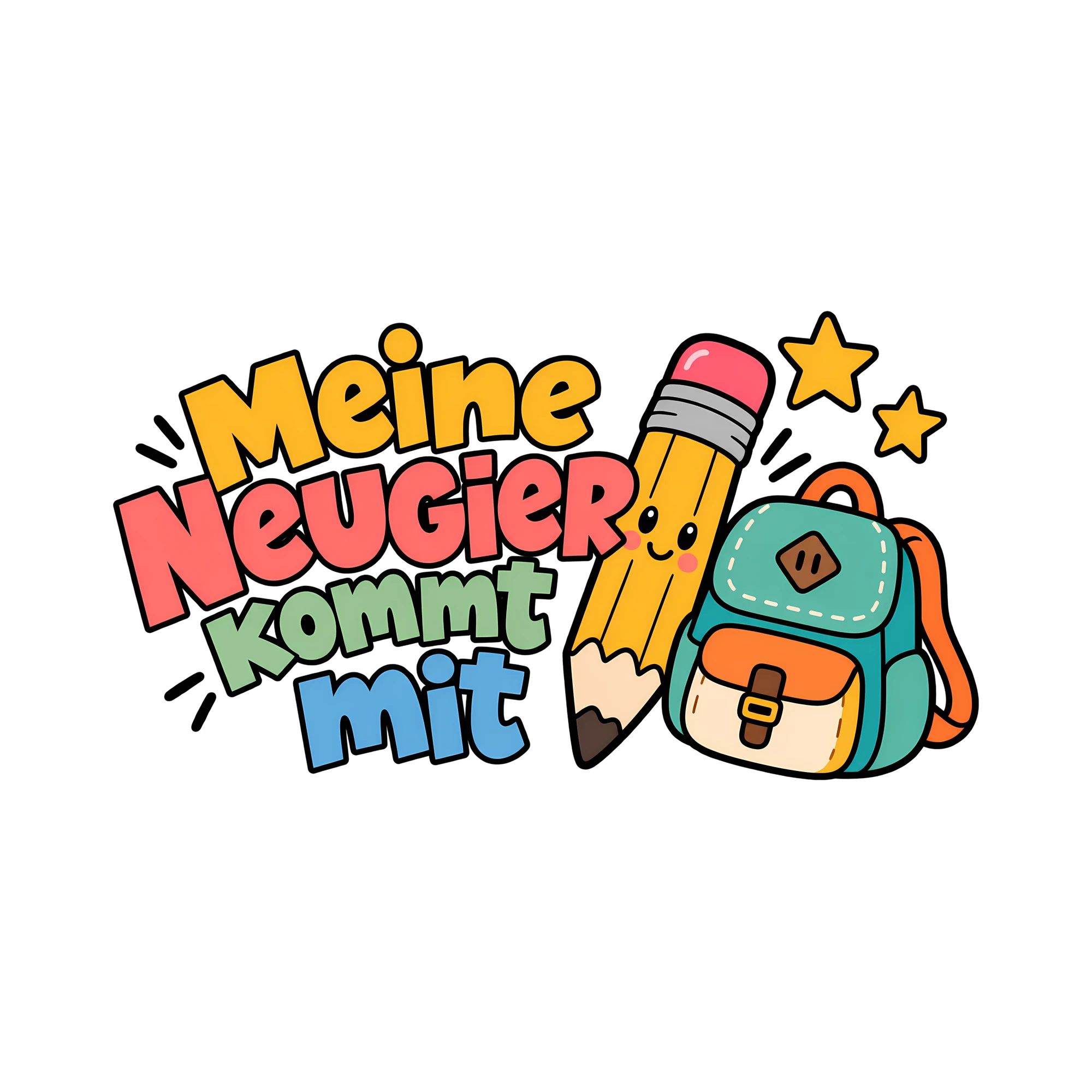 Bügelbild Meine Neugier kommt mit als Grafik auf weißem Hintergrund (BB011460)