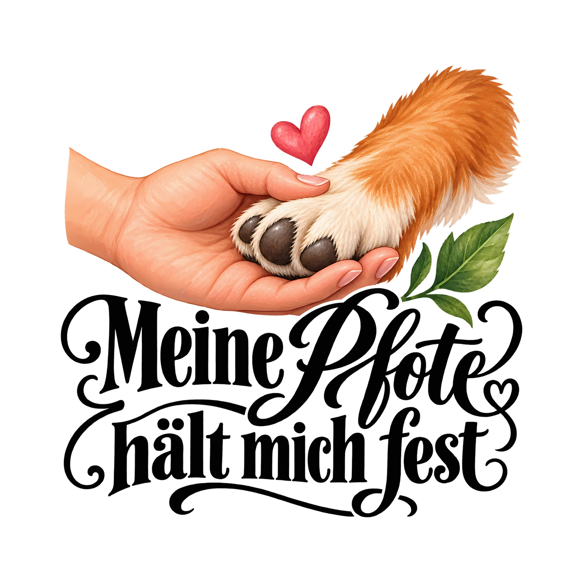 Bügelbild Meine Pfote hält mich fest als Grafik auf weißem Hintergrund (BB013095)