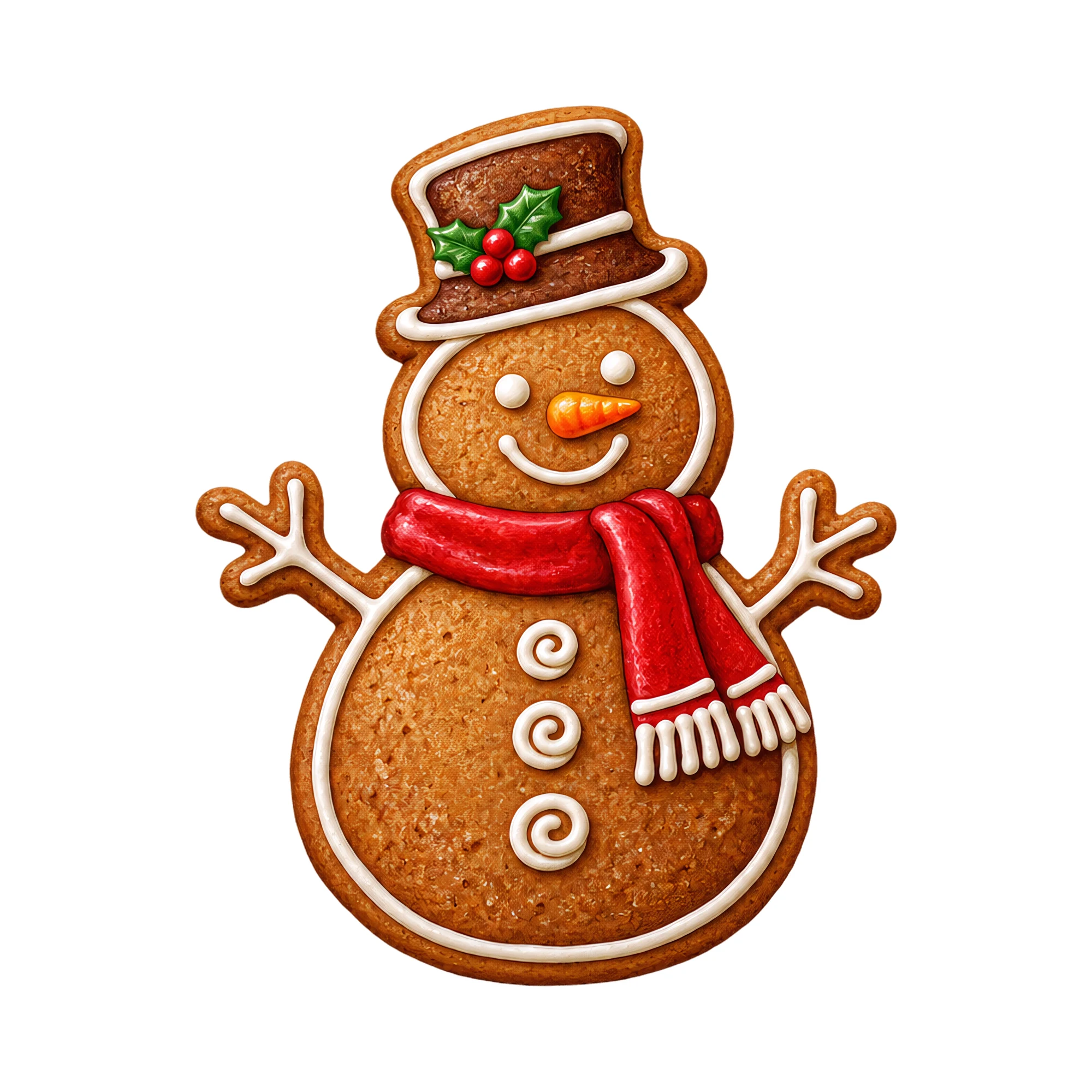 Bügelbild Lebkuchen-Schneemann mit Schal, Weihnachten Shirt Motiv als Grafik auf weißem Hintergrund (BB017542)