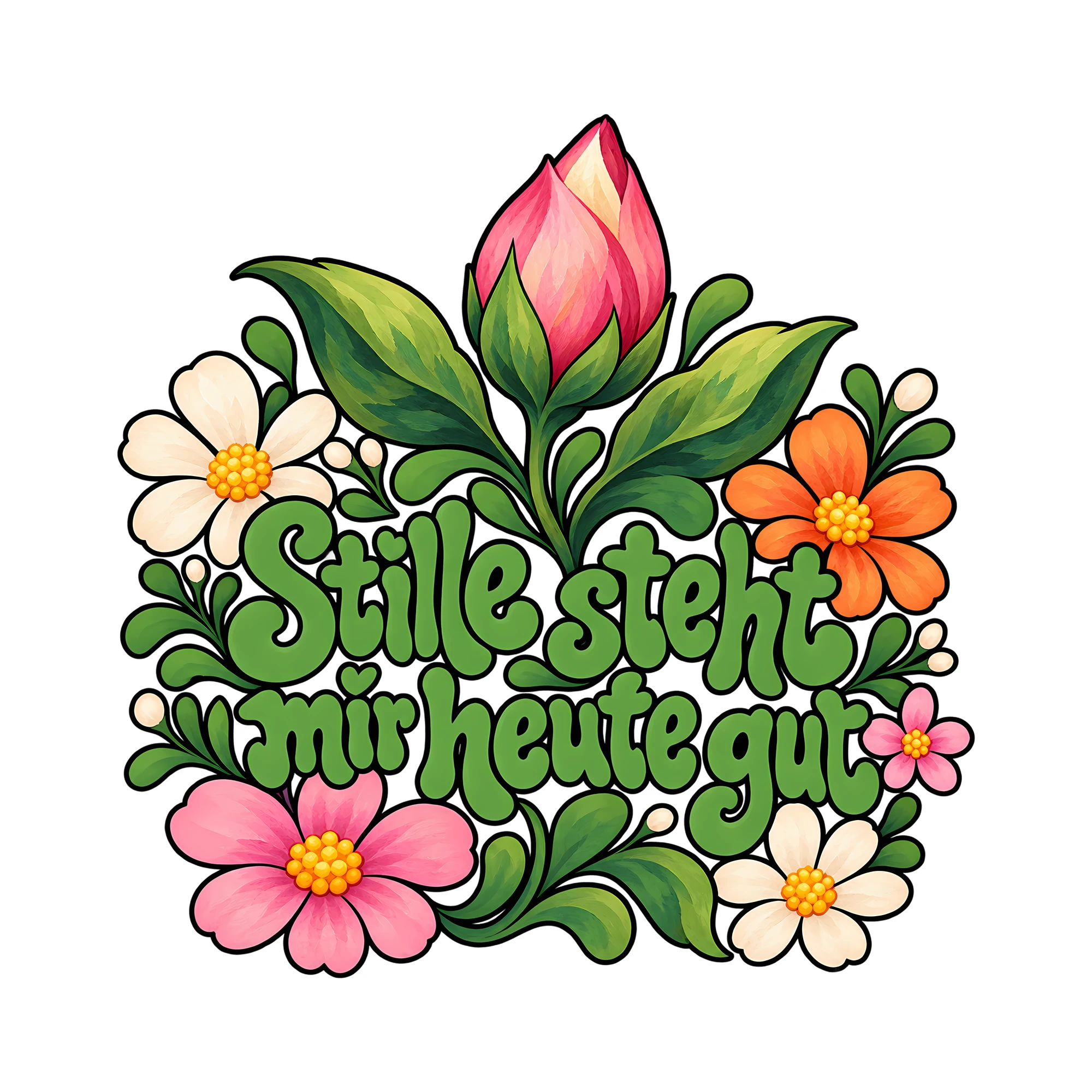 Bügelbild Stille steht mir heute gut als Grafik auf weißem Hintergrund (BB013647)
