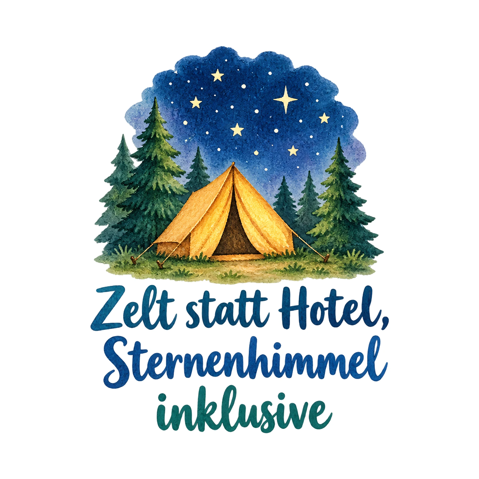 Bügelbild Zelt statt hotel sternenhimmel inklusive als Grafik auf weißem Hintergrund (BB016475)