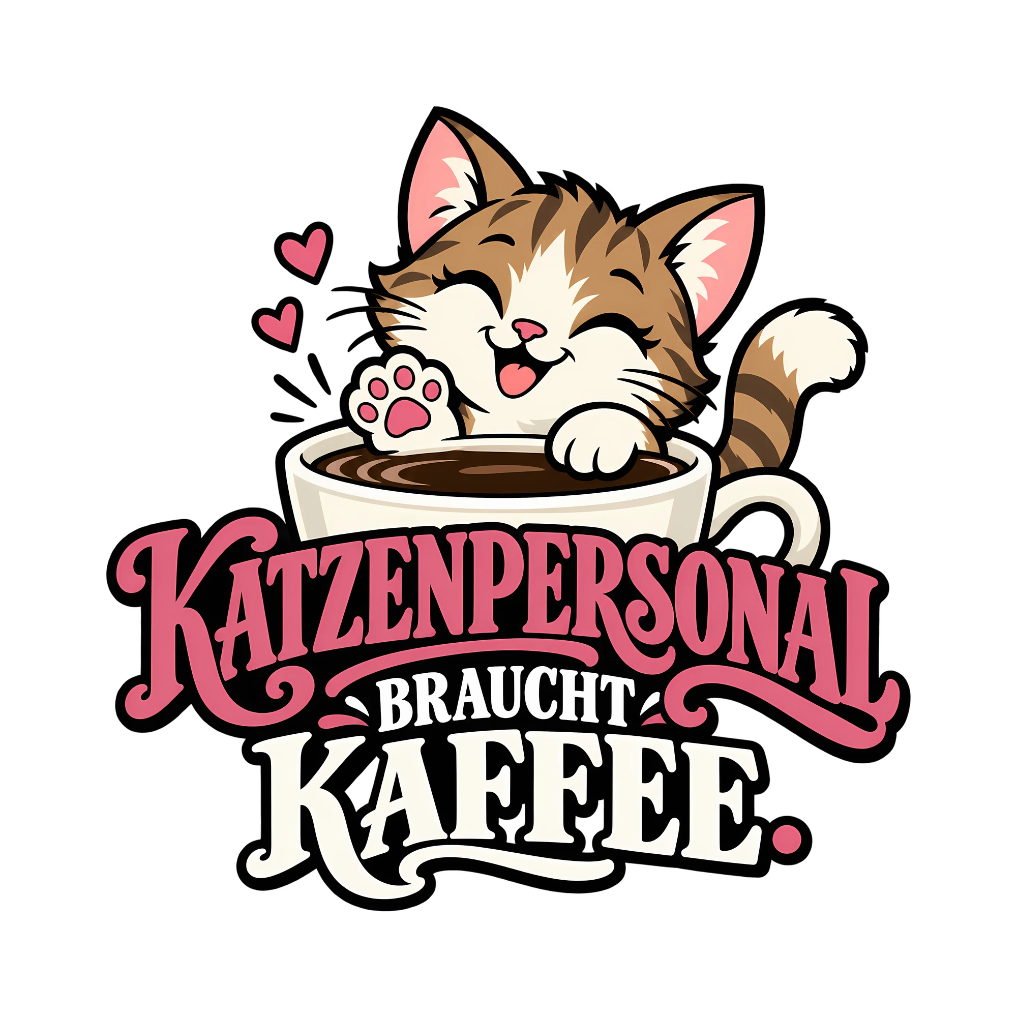 Bügelbild KATZENPERSONAL BRAUCHT KAFFEE. als Grafik auf weißem Hintergrund (BB012073)