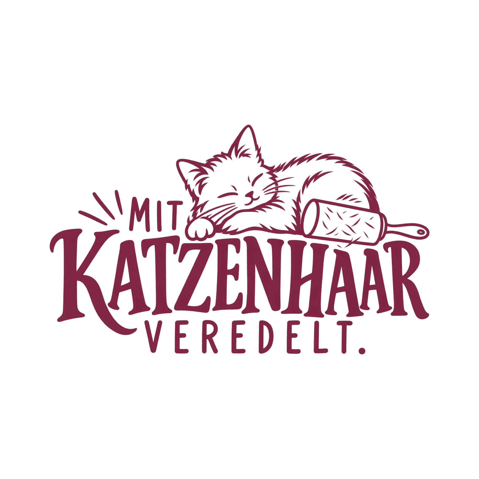 Bügelbild MIT KATZENHAAR VEREDELT. als Grafik auf weißem Hintergrund (BB013954)