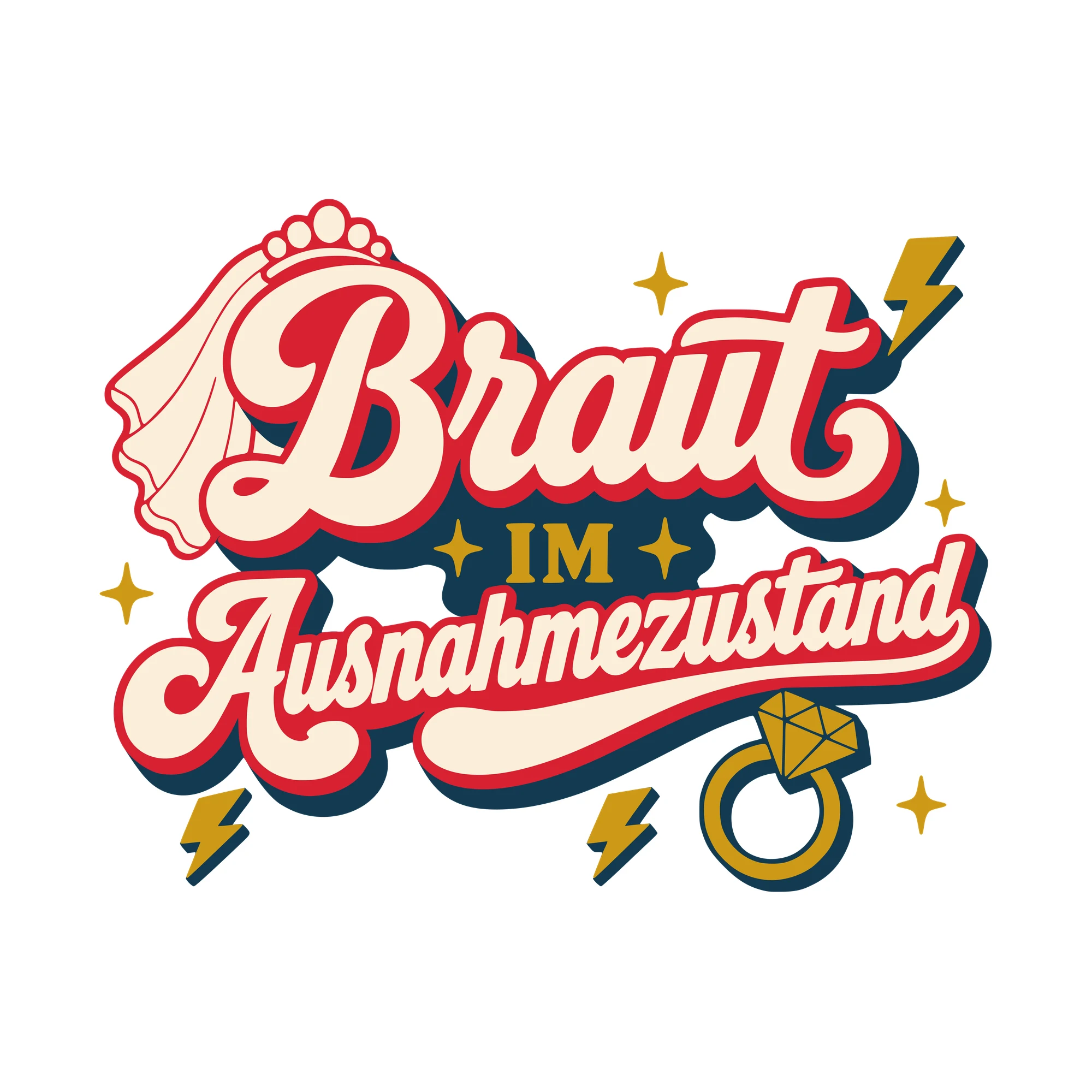 Bügelbild Braut im Ausnahmezustand als Grafik auf weißem Hintergrund (BB010392)