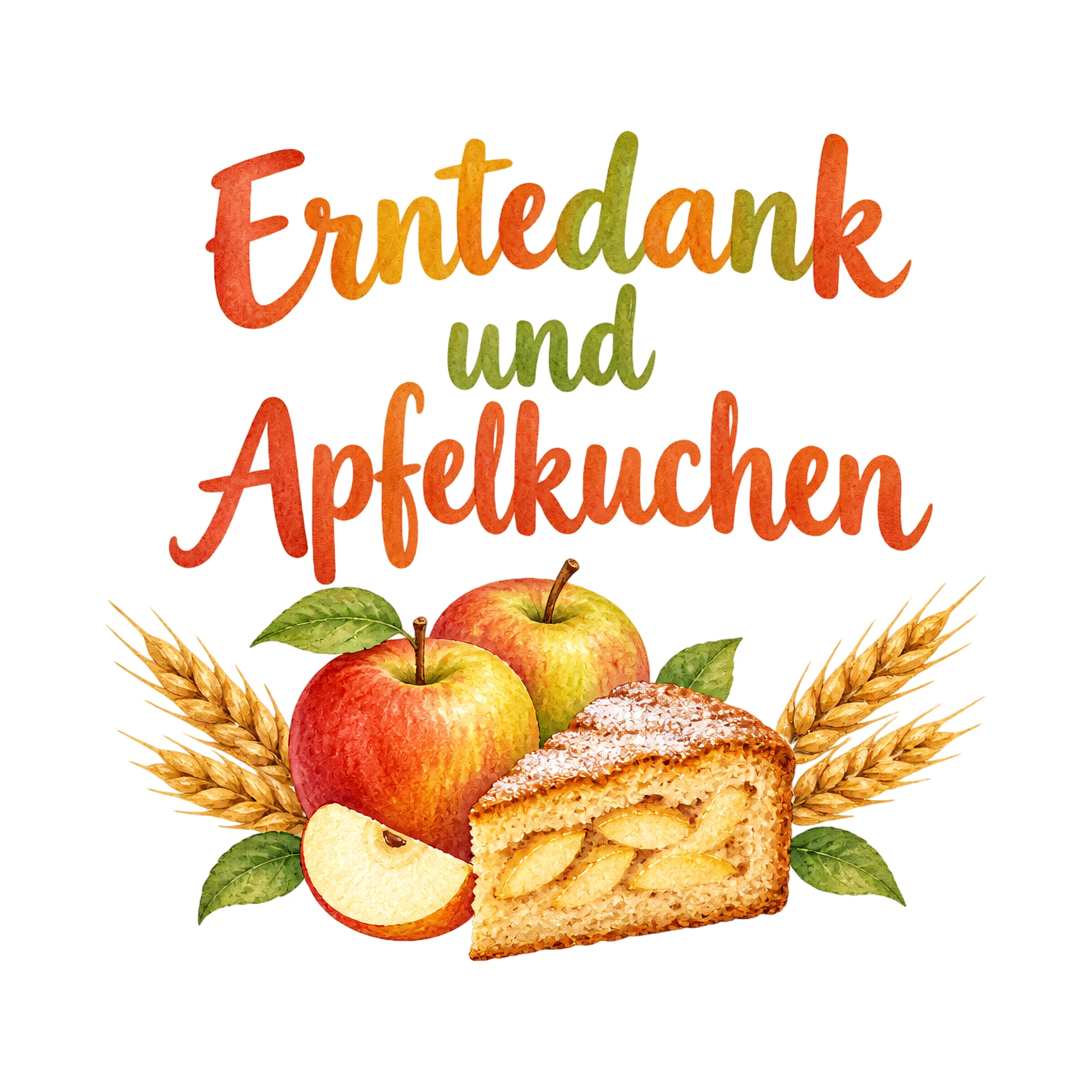 Bügelbild Erntedank und Apfelkuchen als Grafik auf weißem Hintergrund (BB018419)